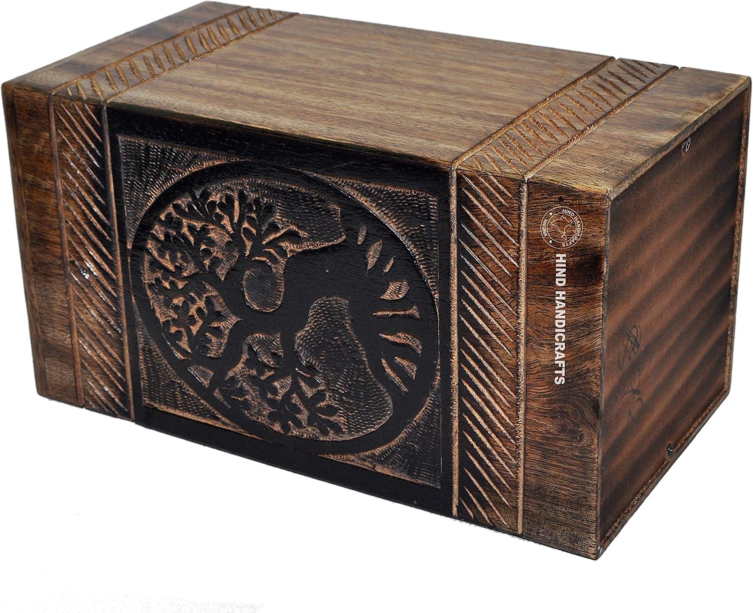 Antique Tree of Life Wooden Urns for Human Ashes Adult Large - Rosewood Cremation Urn for Ashes - Burial Urn for Columbarium - Funeral Urn Box (Hardwood, 250 Cubic Inches)