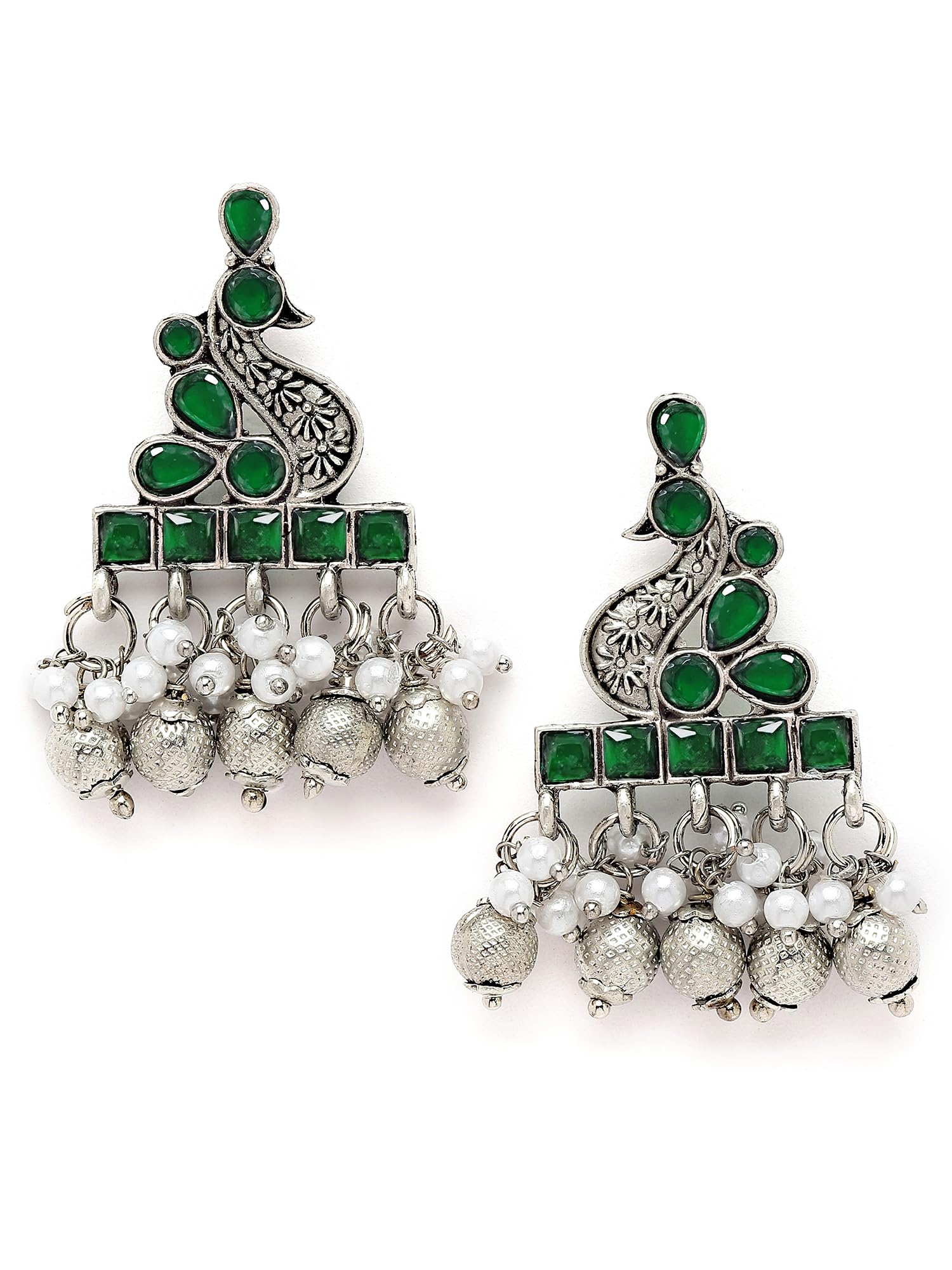 Karatcart Oxidised Silver Peacock Design Green Stone Drop Earring for Women (B0CJVD2FLZ) Amazon Price History, Amazon Price Tracker