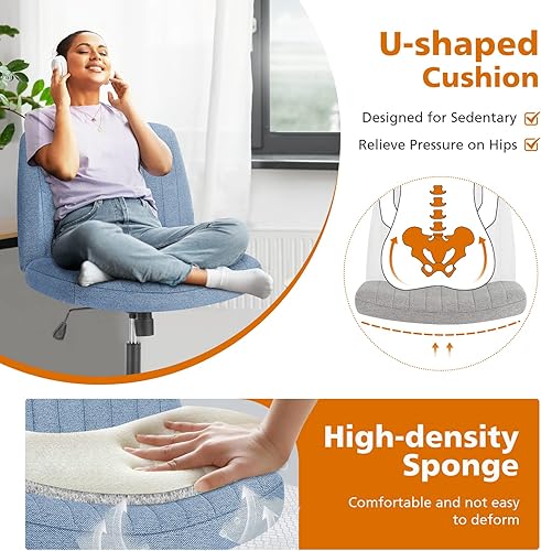 Miniatura 9 de Sweetcrispy Silla cruzada con leggings, silla de escritorio de oficina sin brazos sin ruedas, silla de tocador giratoria, altura ajustable, asiento