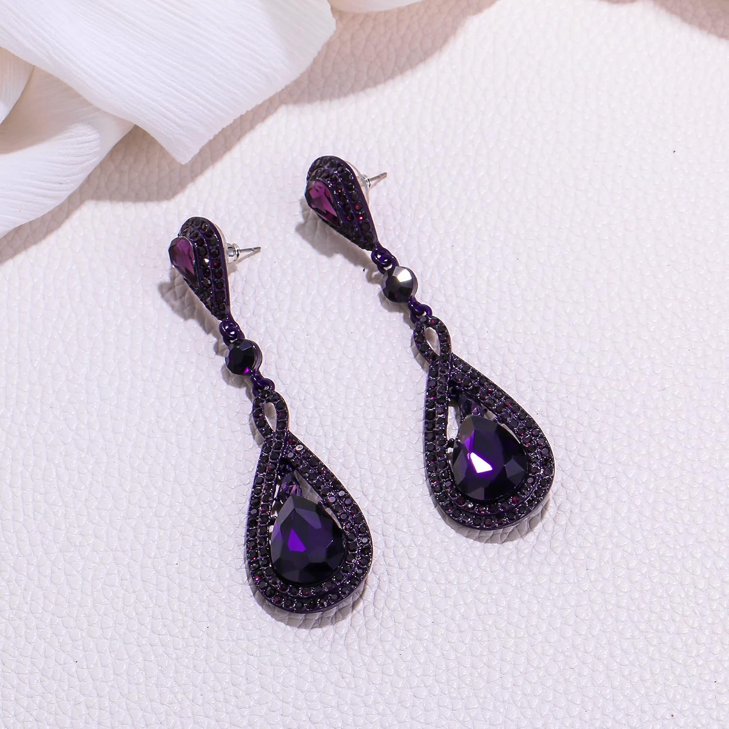 EleQueen Austrian Crystal Long Pear Shape Teardrop Wedding Earrings for Brides, Art Deco Chandelier Jewelrys for Women Prom - Image 4