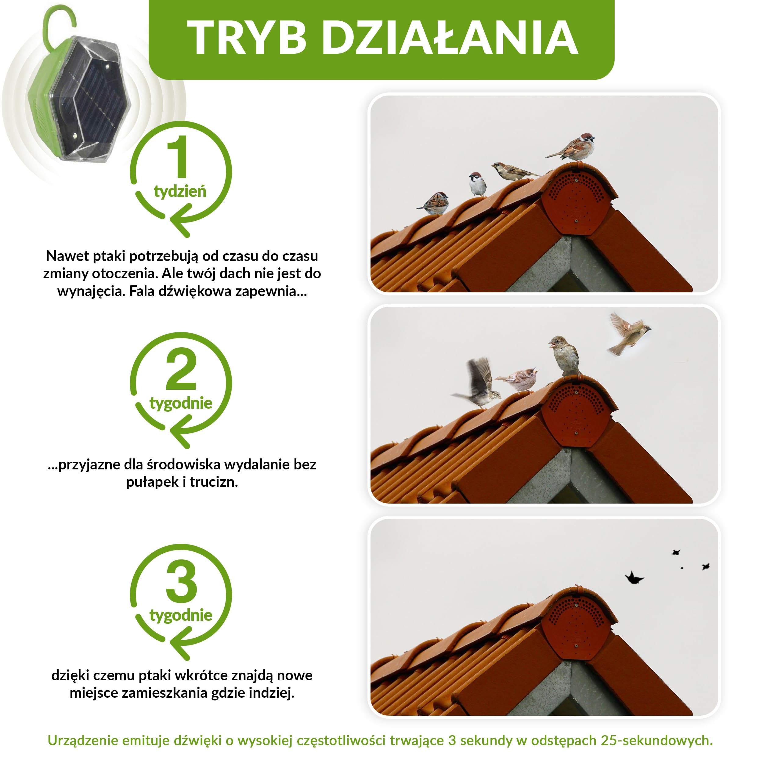 ISOTRONIC Solarny odstraszacz ptaków i gołębi – Ultradźwięki i lampa błyskowa – Na balkon i do ogrodu – Skuteczny na wróble, mewy i wrony – Zasięg 150 m² (3 sztuki)
