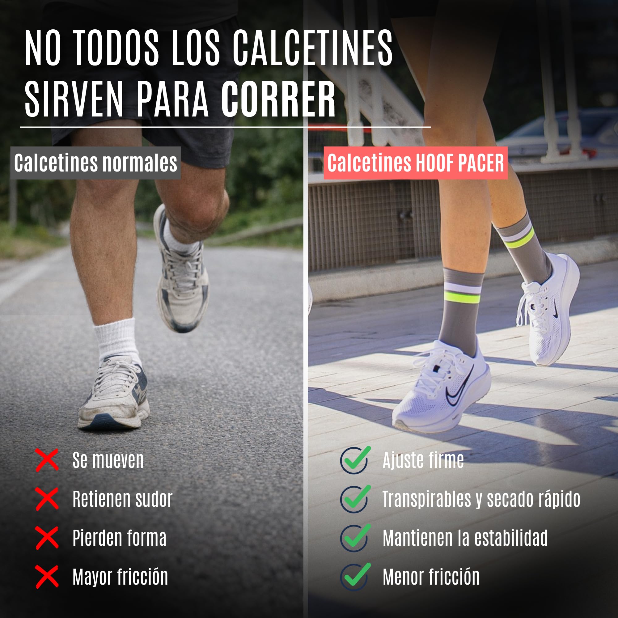 HOOF - Calcetines Running Compresivos - Reducción de Fatiga y Mejora de Circulación - Calcetines de Deporte con Refuerzo - Material Técnico Vaporfeel - Unisex