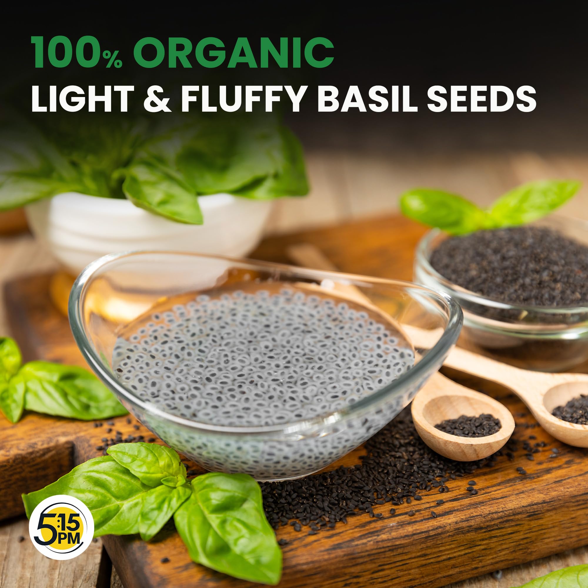 5:15PM Organic Sabja Seeds 250g | Organic Basil Seeds for Eating | Tukmaria, Basil Seed 250 gms |Sabja Seed