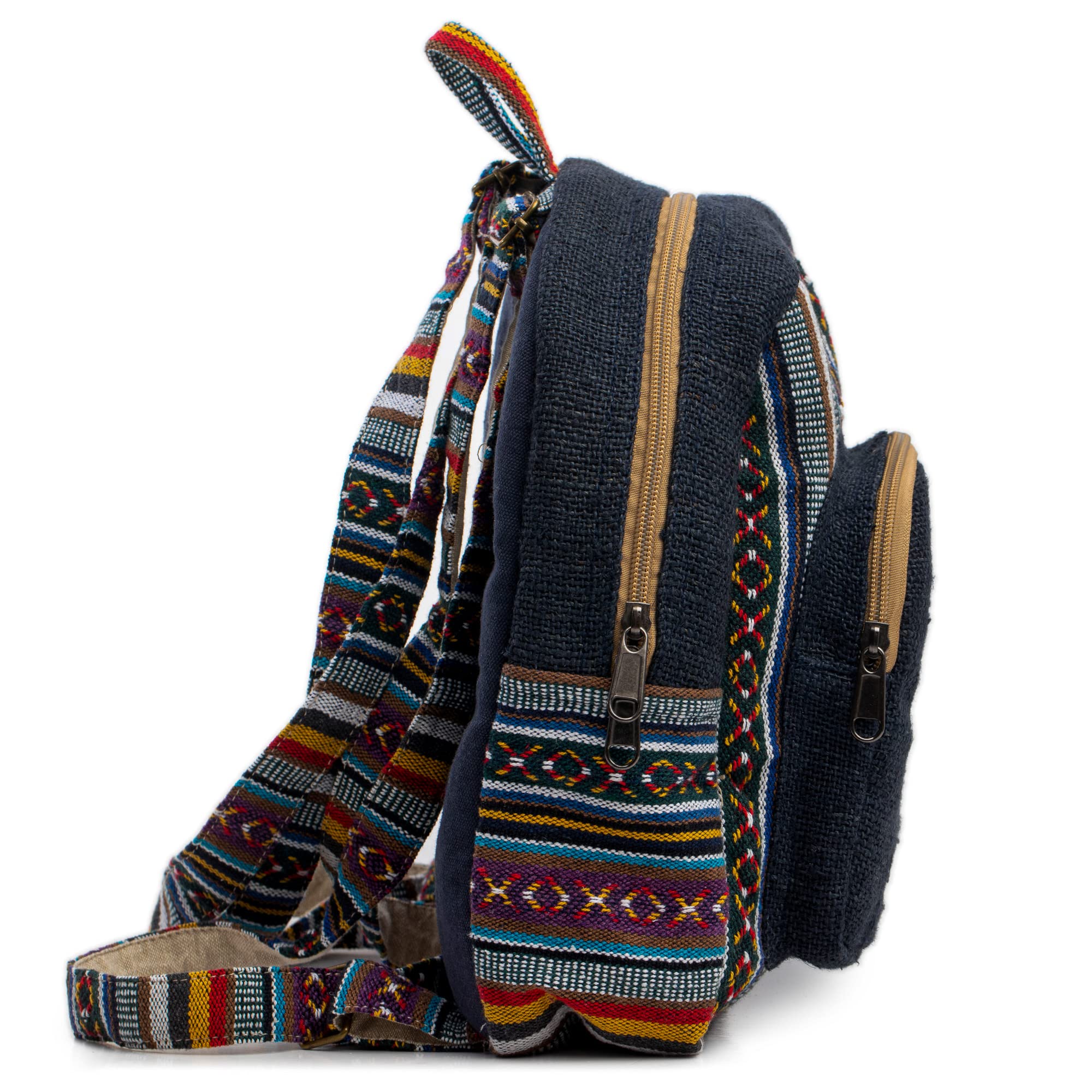 Freakmandu, mini zaino in canapa, stile boho, ecologico, unisex, rustico, durevole, Stampata., S, Boho