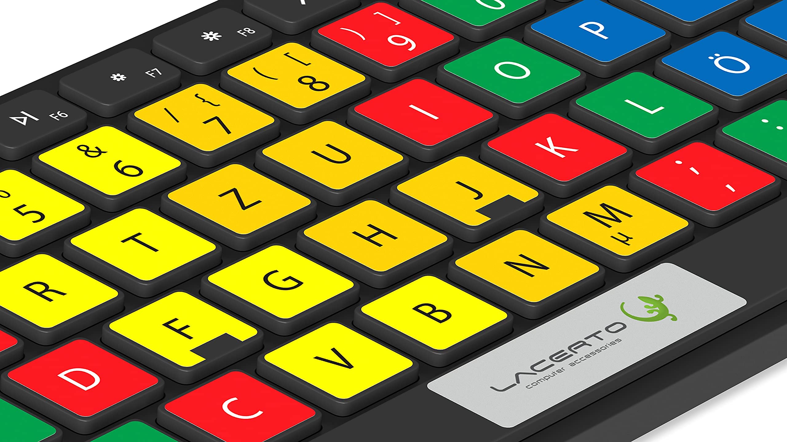 Adhesivo para teclado alemán para PC y portátil con codificación de color para sistema de 10 dedos, incluye teclas adicionales (13 x 13 mm)