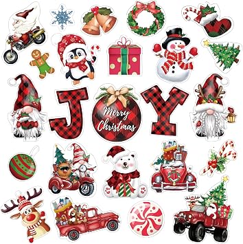 48 PCS Christmas Cutouts Xmas Joy Gnome Santa Cutouts with 60 Glue Points, Christmas Bulletin Board Decorations, Winter Classroom School Xmas Holiday Party Decor for Wall Window Blackboard