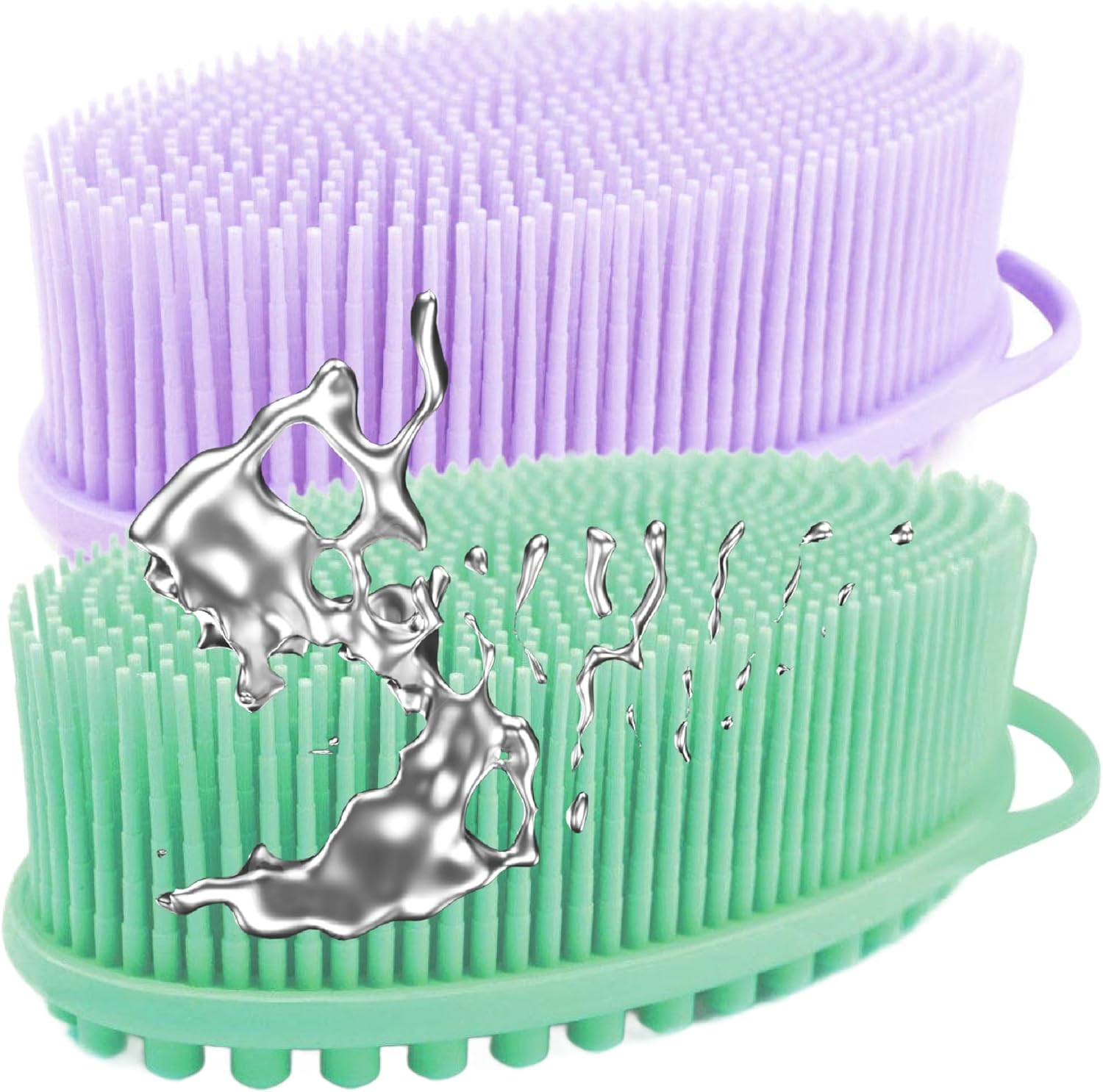 Avilana Silver-Infused Green and Lavender Silicone Body Scrubber Bundle - Serene and Soothing Dual-Tone Set