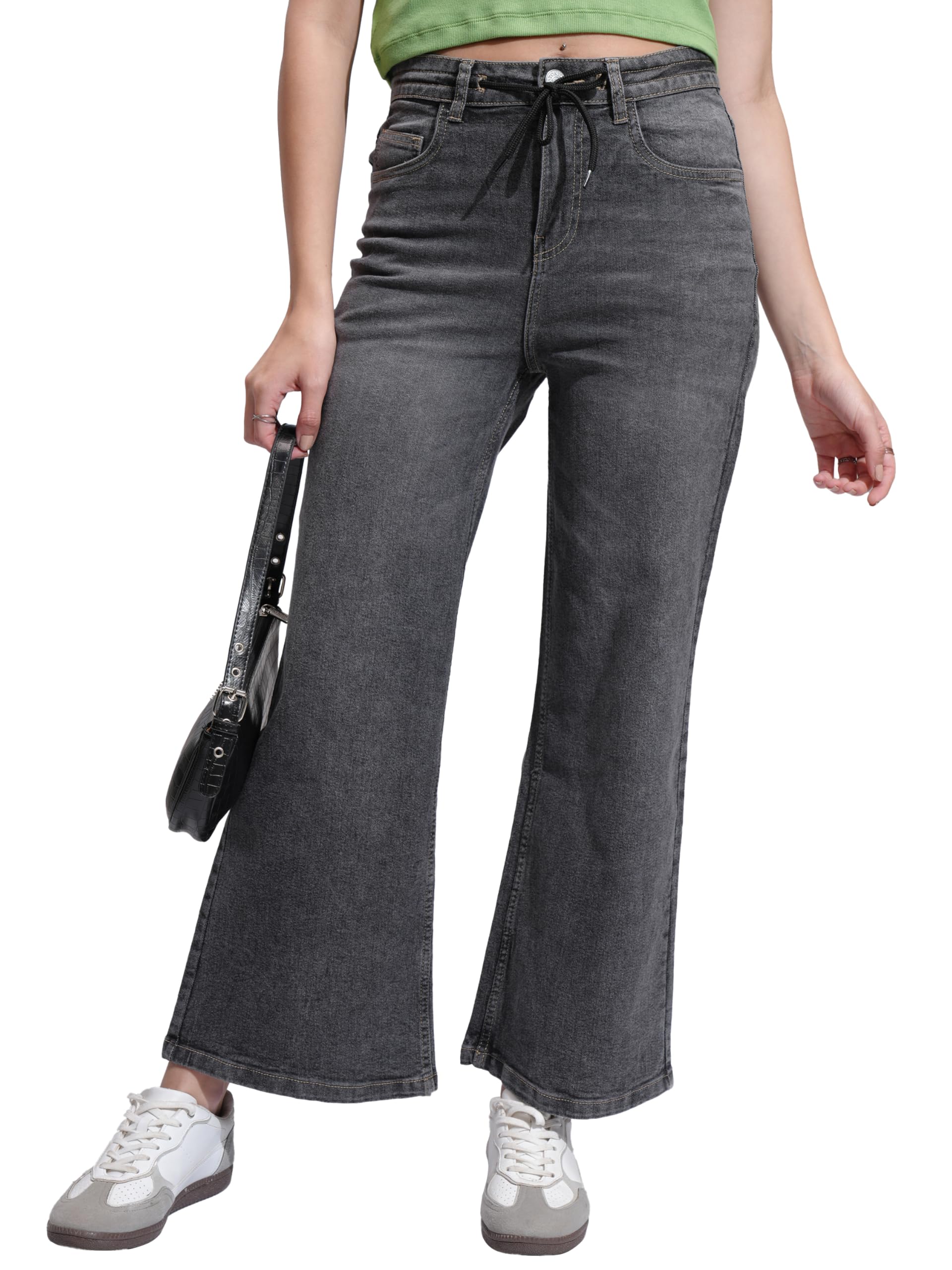 Women's Wide Leg Regular Jeans | Stretchable Mid-Rise Jeans Pant-image-36