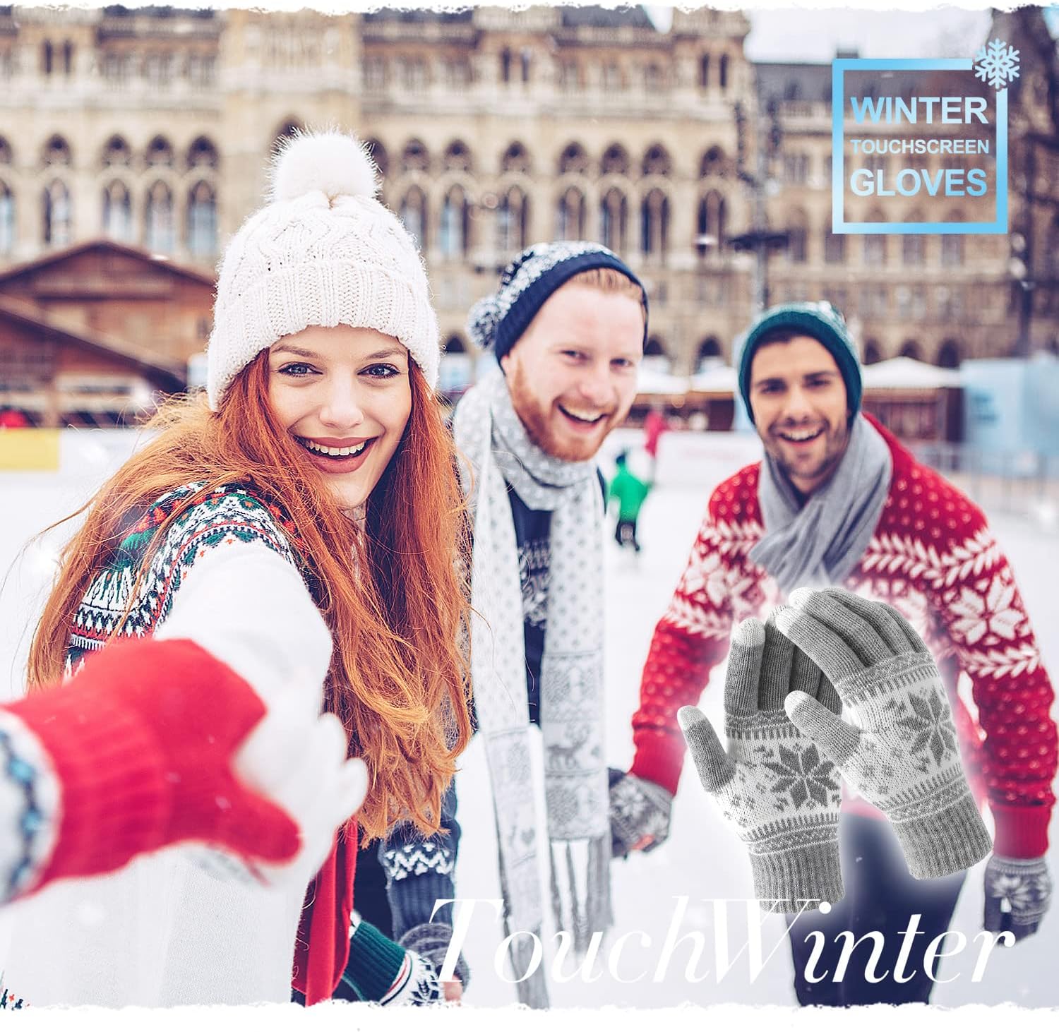 HÖTER Winter Touch Screen Gloves Snow Flower Printing Keep Warm for Women and Men - Image 3