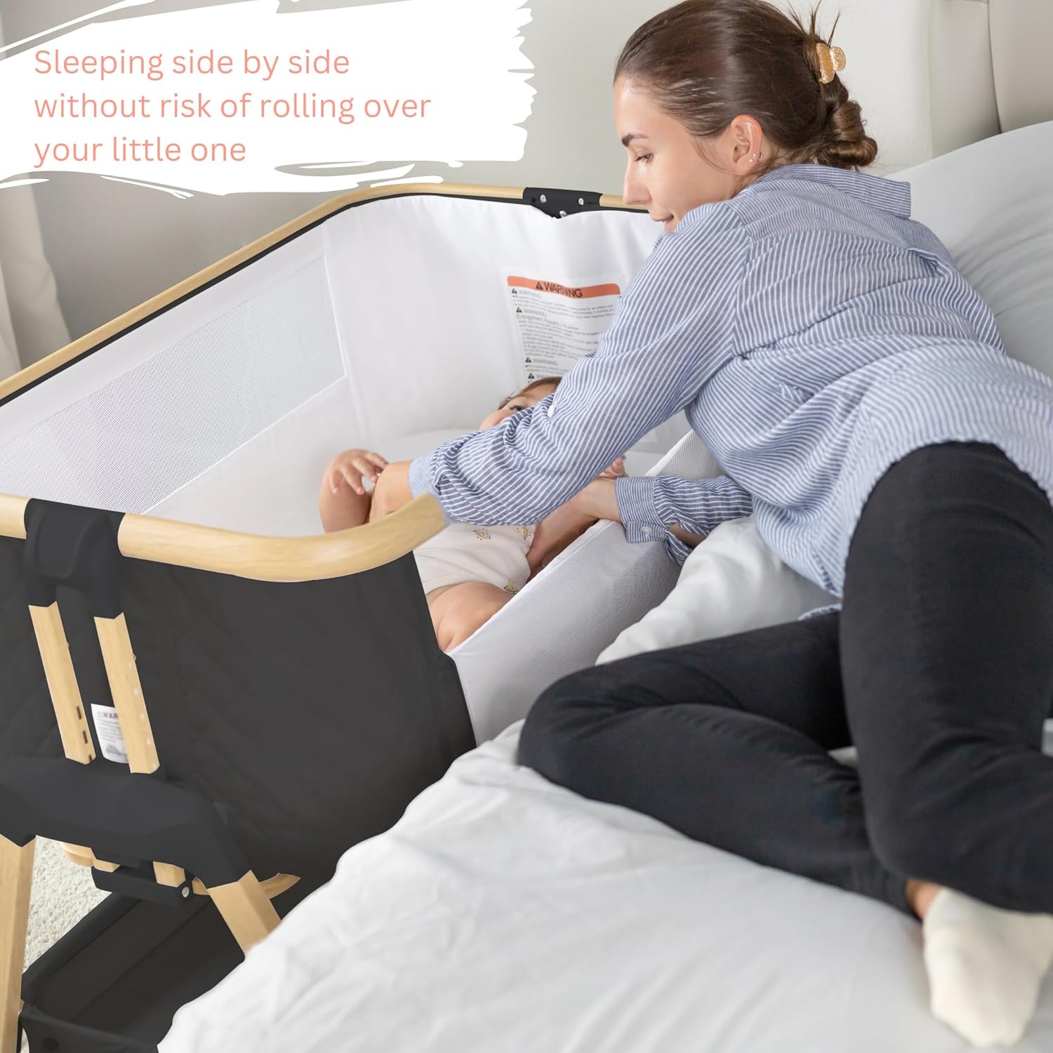 3 In 1 Baby Bassinet with Wheels, Portable Bedside Sleeper for Baby with 7 Adjustable Heights and Foam Mattress, Baby Bedside Crib for Newborns and Infants with Storage Basket, Carry Bag Included