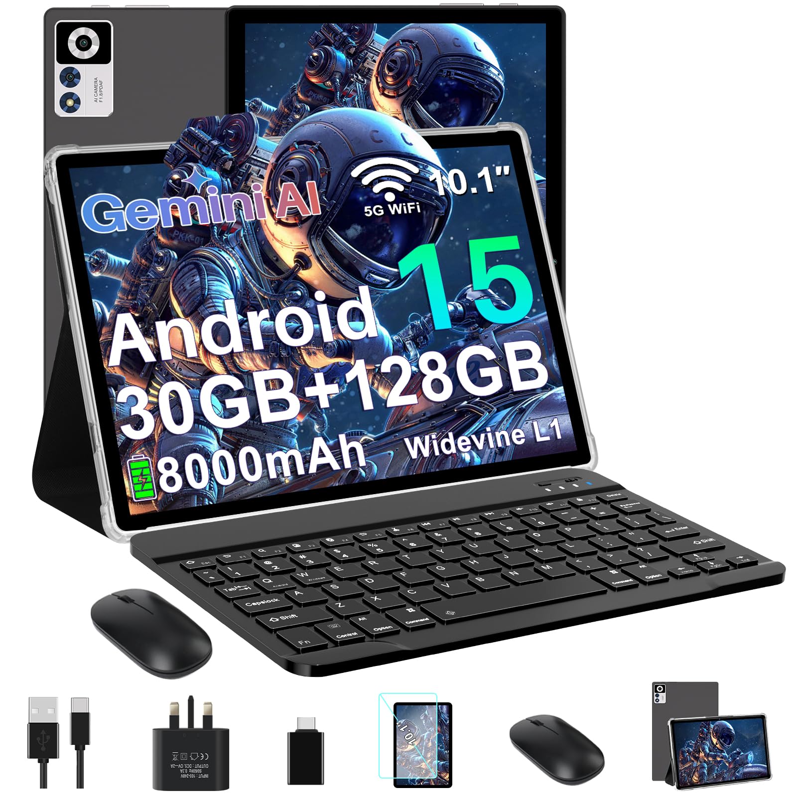 Tablet 10 Inch Android 15, 30GB RAM+128GB ROM (TF 2TB), 5G WiFi
