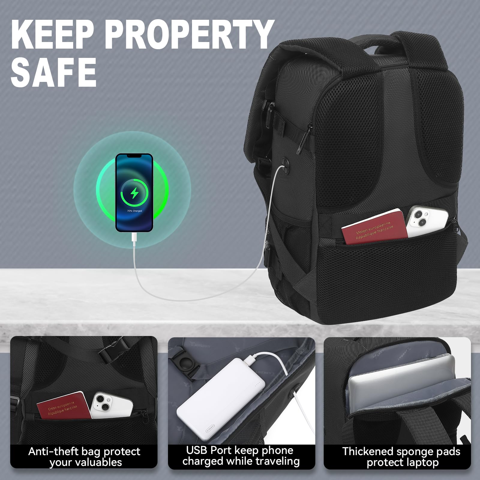 Yankony Mochila Viaje Cabina Avion 40x20x25 para Ryanair Travel Backpack 20L con Compartimiento para Portátil de 14 Pulgadas Impermeable y Antirrobo Equipaje De Mano Hombre Mujer