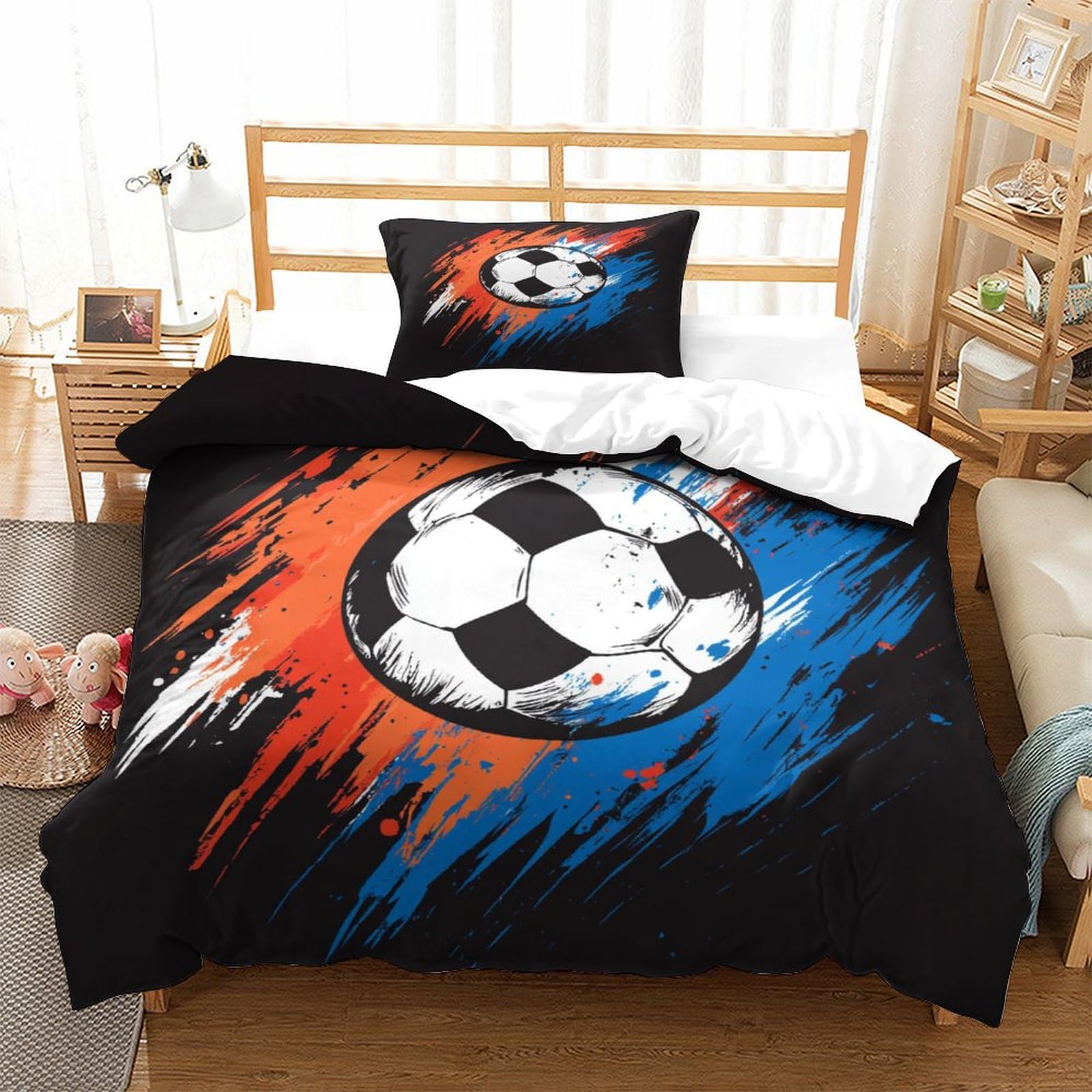 P1s9u7w5y Football-4 Dynamic Soccer 3D Printed Duvet Cover Set 3Pcs Microfiber Sport Bedding Set Single（135X200cm）