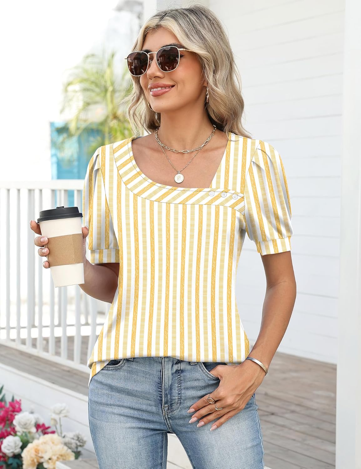 Lomon Womens Short Sleeve T Shirts Asymmetrical Neck Tops Business Blouses for Women Fashion 2026 - Image 5