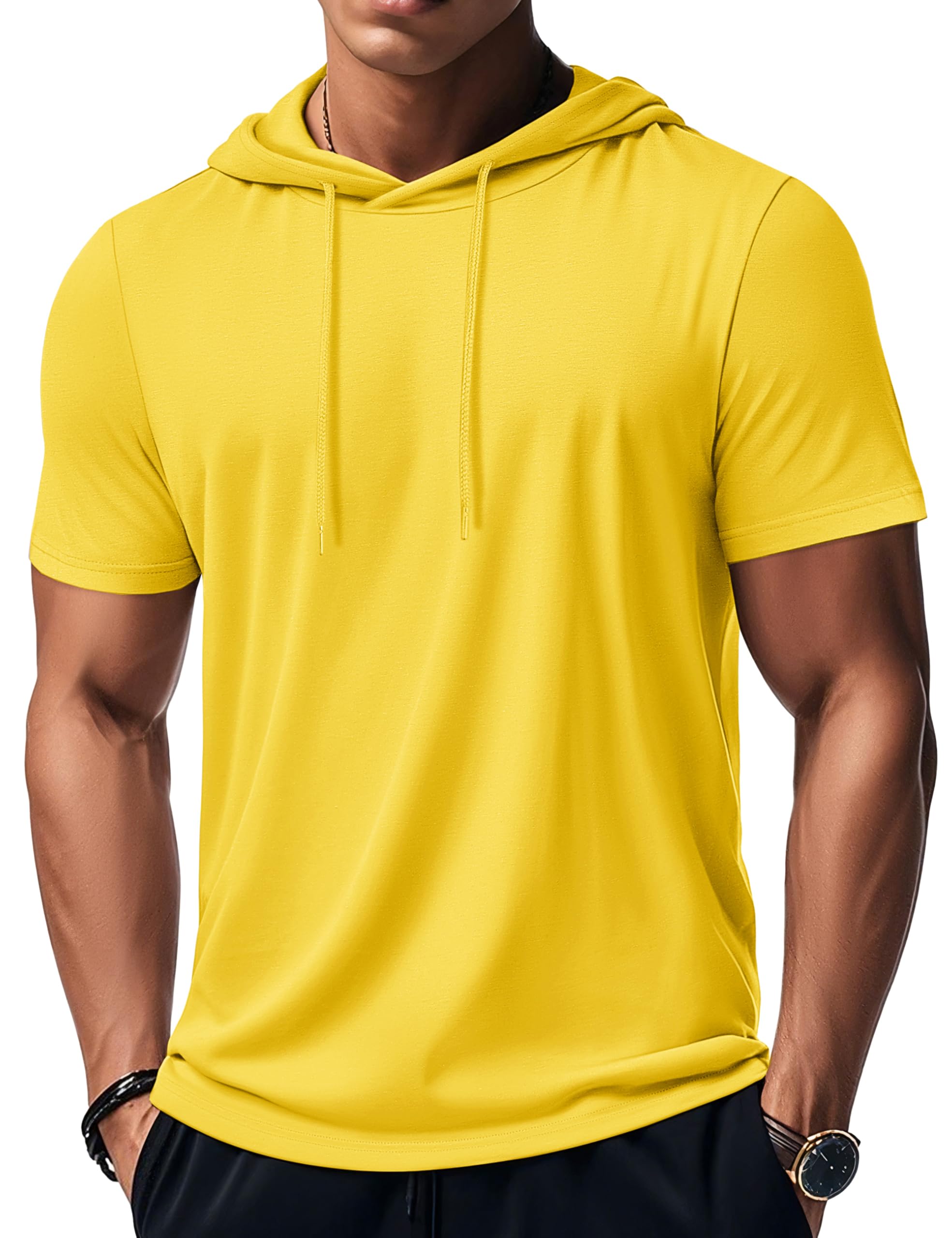 MAGCOMSEN Men's Short Sleeve Hoodie Workout Gym Athletic Cotton Lightweight Hooded T Shirts Sweatshirt