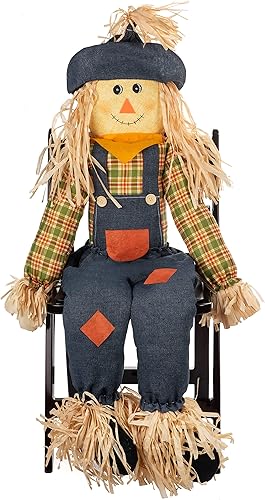 Miniatura 3 de Juego de 2 decoraciones de espantapájaros sentado para Acción de Gracias, juego de 2 grandes de 50 pulgadas, decoración de otoño para interiores y