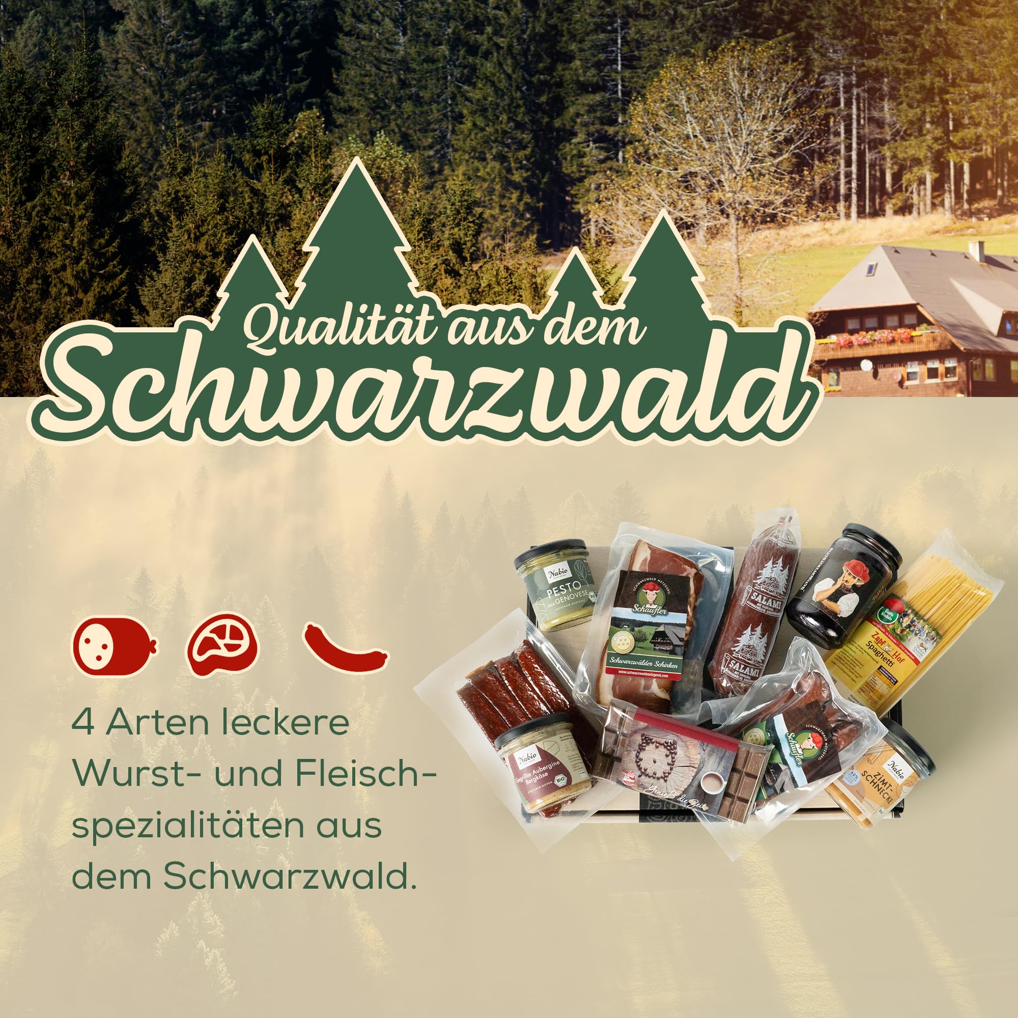 Schwarzwald Metzgerei - Jubiläum Geschenk Set – Exklusiver Schwarzwald Präsentkorb mit Schinken, Salami, Landjäger, Pfefferbeißer, Pasta & Pesto – Wertschätzung für Mitarbeiter, Firmenkunden