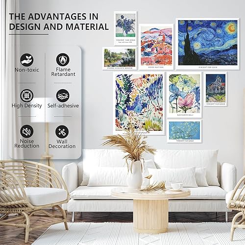 Miniatura 2 de 8 paneles acústicos artísticos, autoadhesivos, insonorizados, cuadros decorativos de renombre mundial, panel absorbente de sonido, tratamiento