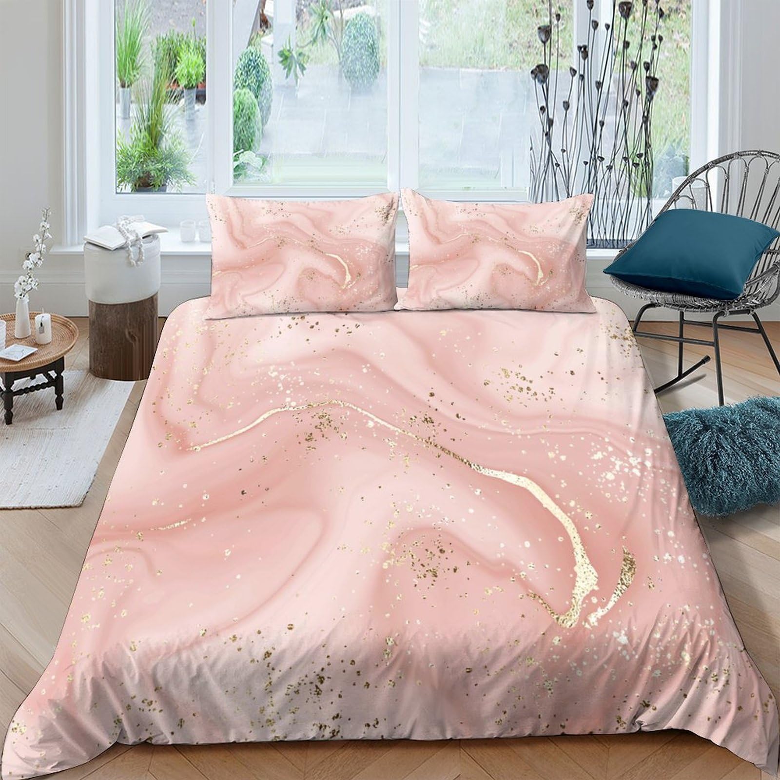 Ctjqhvkz Style-8 3D Printed Marble Pink Fitted Sheet Microfiber Soft Bed Cover Gold Vein Modern Bedroom Decor Machine Washable Single（135X200cm）