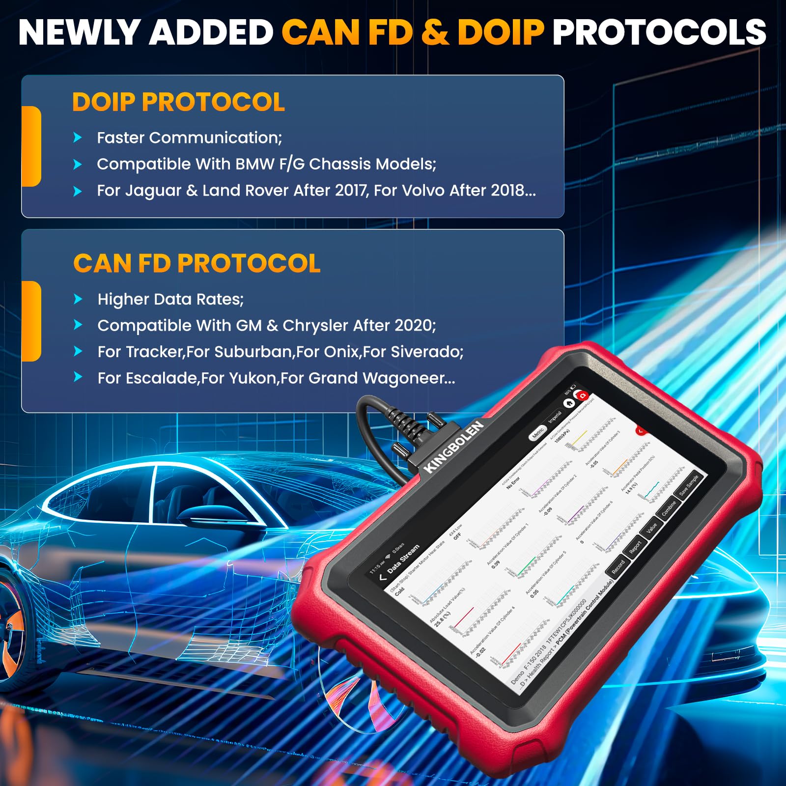 KINGBOLEN K8 Elite Obd2 Diagnosegerät,Alles System Diagnosegerät Auto mit Bi-Direktionale Steuerung,42+ Dienst Zurücksetzen,ECU-Kodierung,V.A.G-geführte,FCA,CANFD＆DOIP,Lebenslanges Kostenloses Update