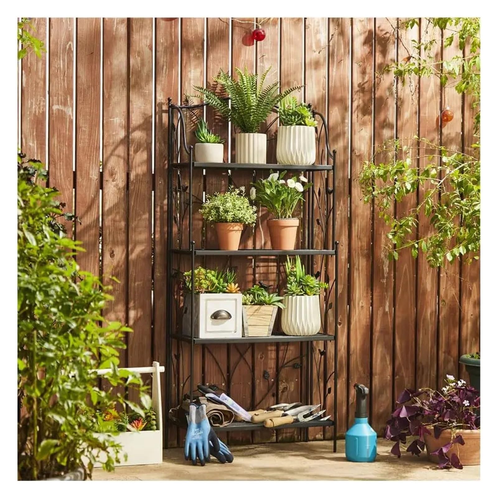 LINYpA66 Plant Stand Indoor 52" H Rectangular Plant Display Rack 4-Tiered Metal Shelf Stand for Indoor Outdoor Garden Farmhouse(Black)