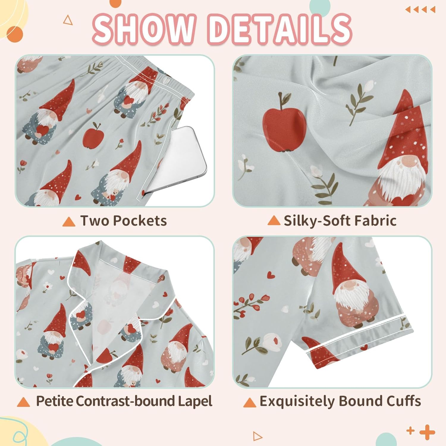 Silk Pajama Sets Short Sleeve Pajamas Soft Sleepwear 2 Piece Pjs Set
