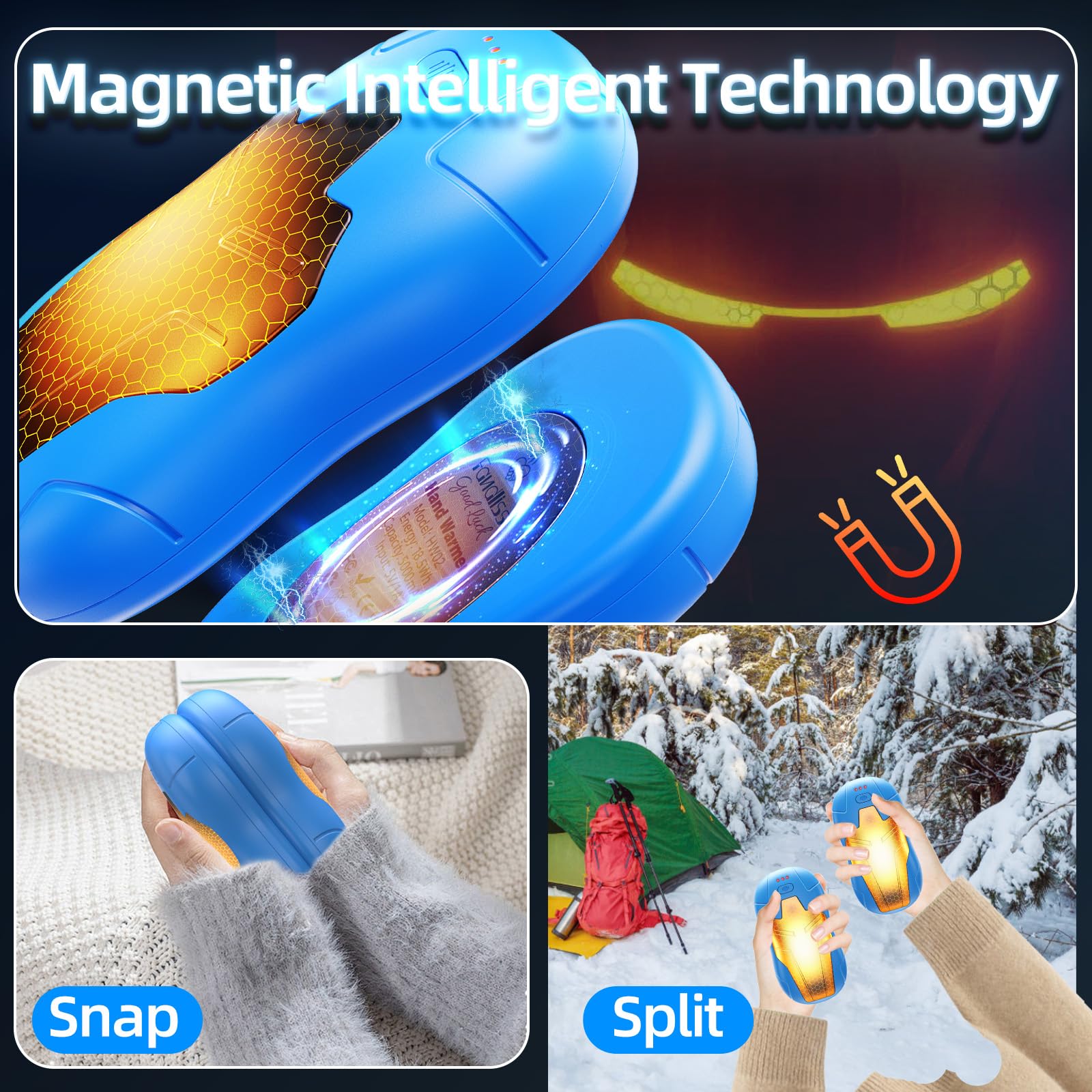 Scaldamani Elettrico Ricaricabile 10000mAh Riscaldato Su Due Lati USB Riutilizzabile 2s a Riscaldamento Rapido Adatto per l'Inverno/Natale