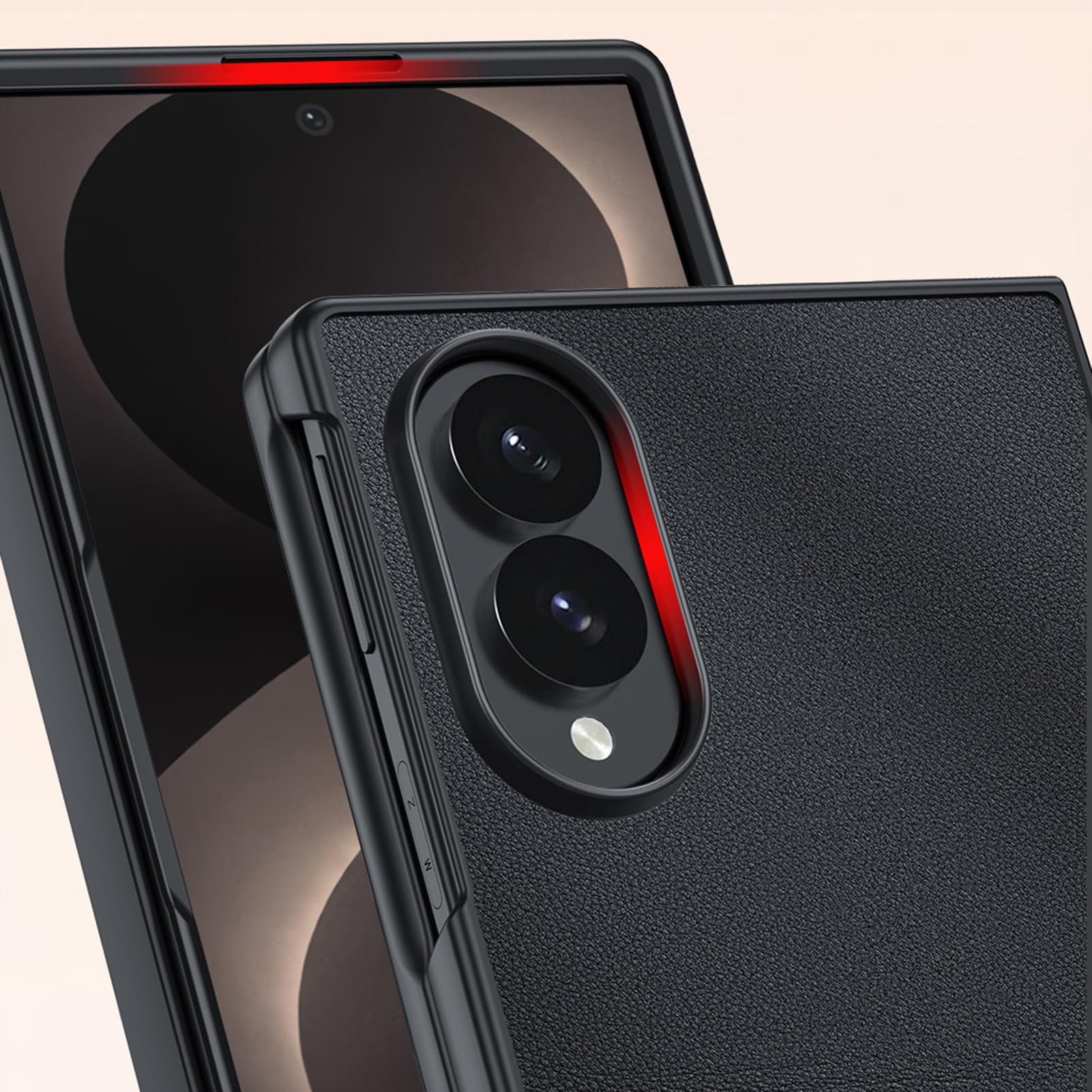 Funda Delgada For Samsung Galaxy Z Fold 8, Funda Ligera con Protección contra Caídas De Borde Suave, Funda De Cuero con Textura De Fibra De Carbono(Black)