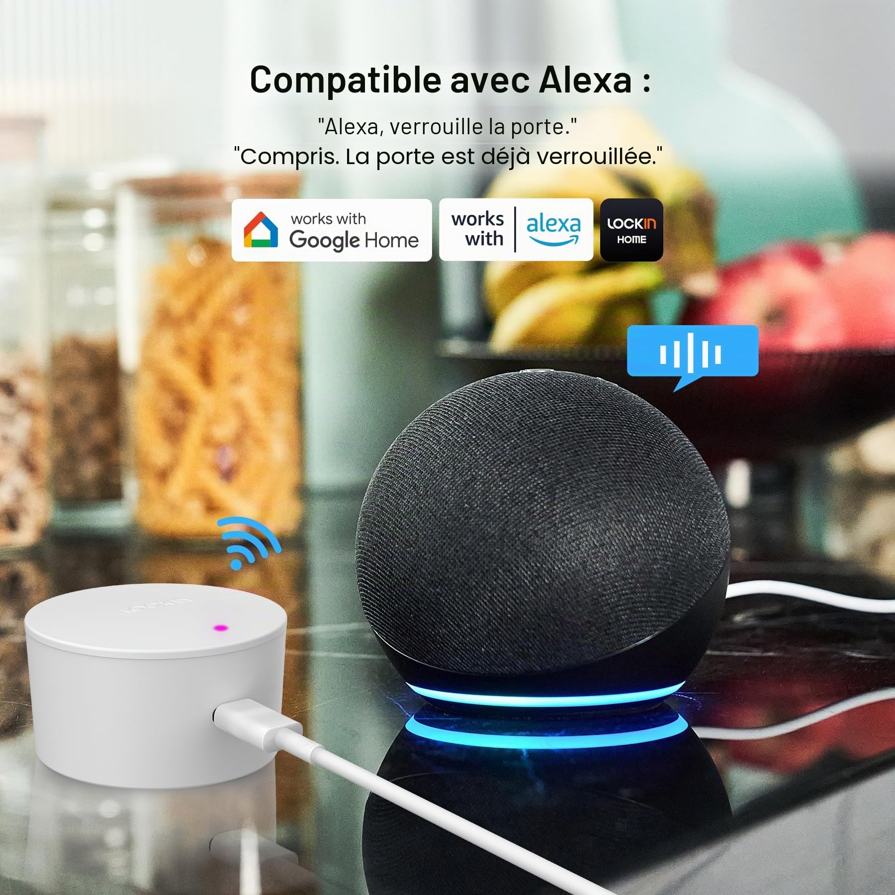 Lockin Serrure de porte d'entrée intelligente sans clé avec Bluetooth, intégration Alexa et Google, s'adapte à la plupart des pênes dormants existants, verrouillage intelligent facile à installer