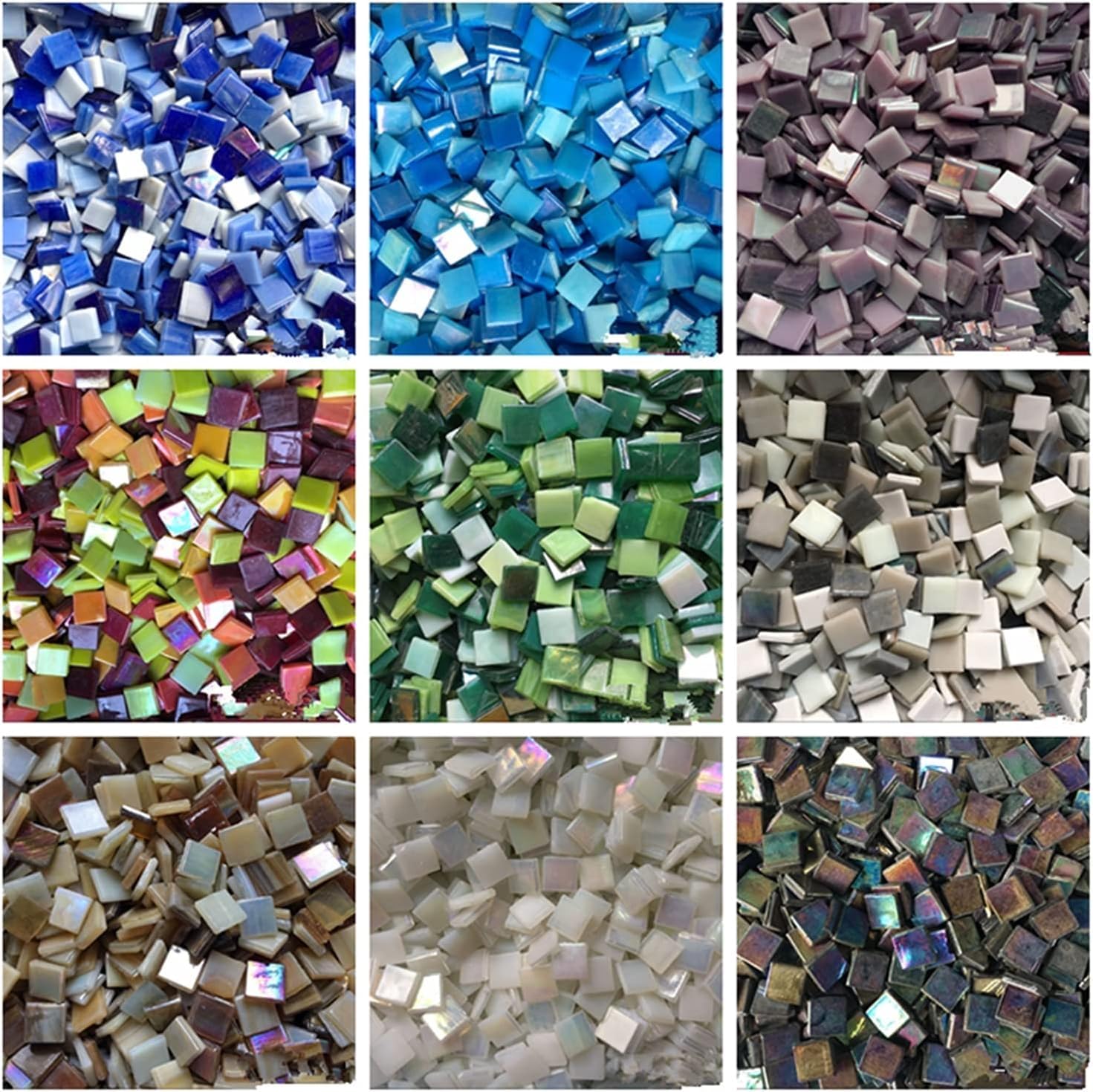 Kamienie mozaikowe 100g Magiczne kolory 15 x 15 mm Kwadratowe szklane płytki mozaikowe dla majsterkowiczów Płytka ze szkła kryształowego Kreatywny materiał artystyczny (kolor: E, rozmiar płytki mozaik