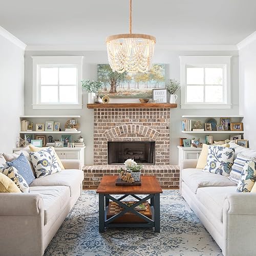 Miniatura 7 de VILUXY Bohemia - Lámpara colgante de cuentas de madera antigua, estilo rústico, con acabado blanco para dormitorio, cuarto de bebé, habitación de