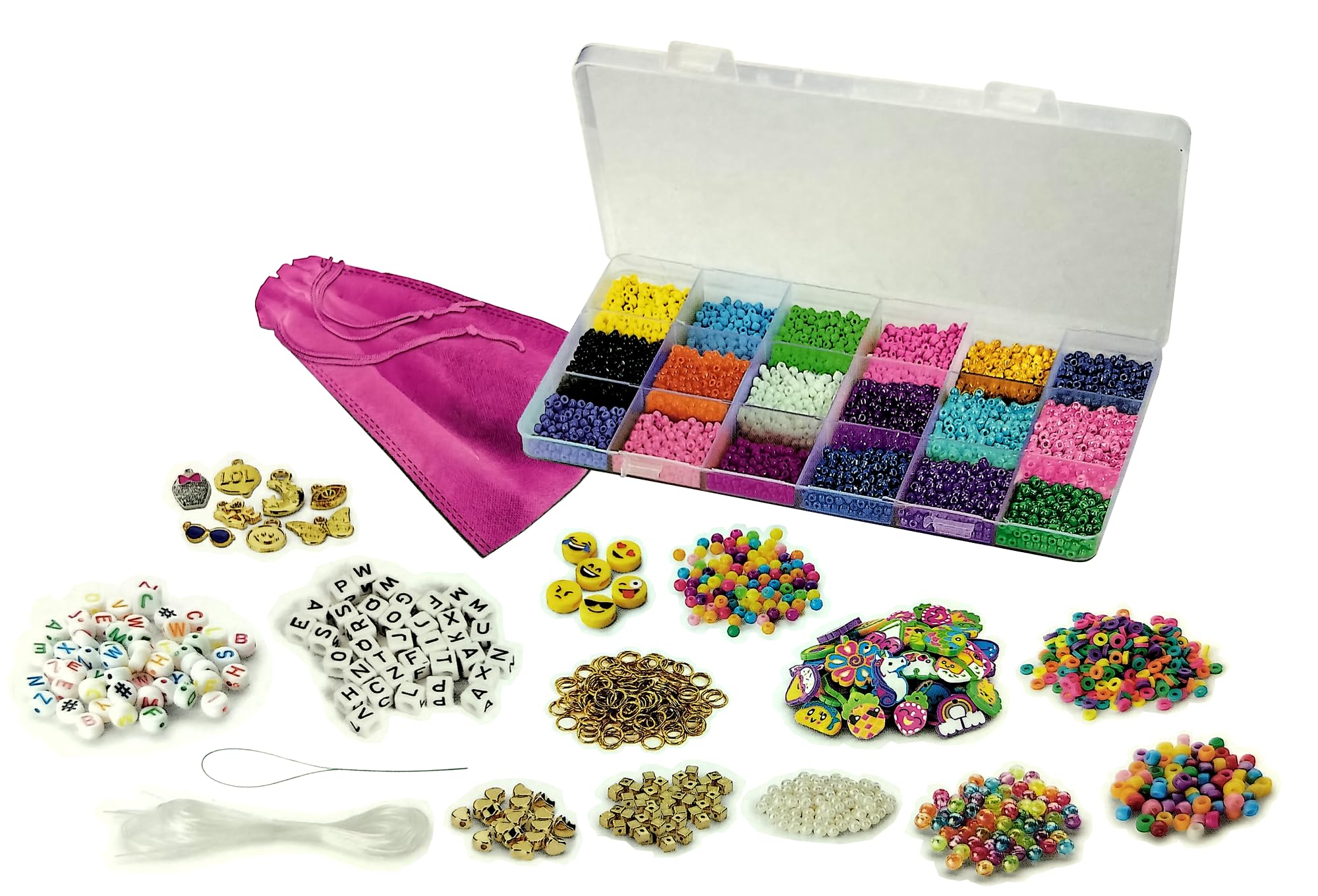 Shimmer 'N Sparkle Bead Mania Friendship Studio, zestaw do tworzenia bransoletek DIY z torbą do przechowywania, koralikami, zawieszkami, elastycznym sznurkiem