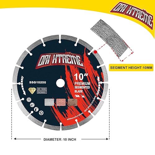Miniatura 2 de Hoja de sierra de diamante de 10 pulgadas, 5 piezas, hoja segmentada de uso general para hormigón de corte secohúmedo, mampostería, ladrillo,