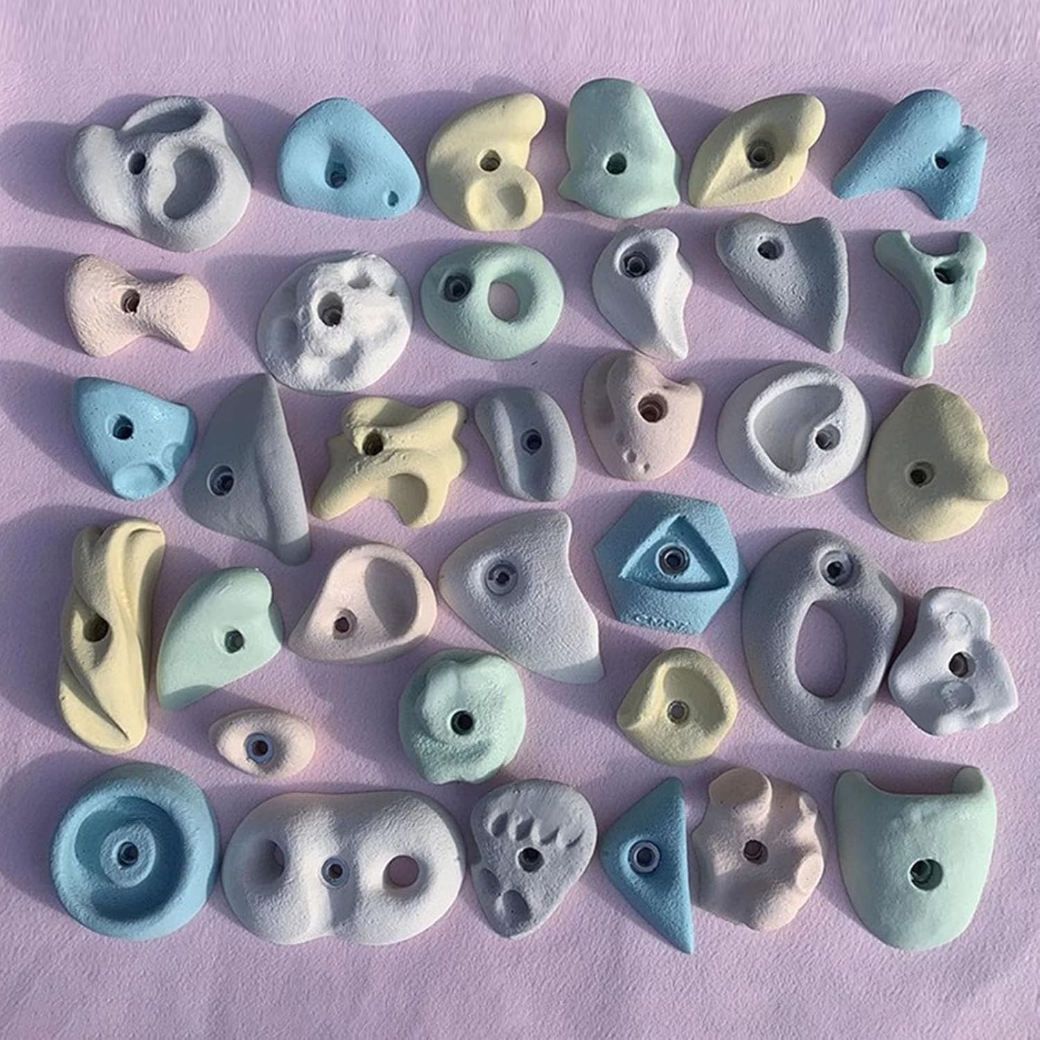 35 Pcs Resin Rock Climbing Holds White Green Pink, Plank/Rock Wall Climbing Grips with Screws, Adult Kids Climbing Hand Holds for Indoor Outdoor Playground(Large,Wall Installation)