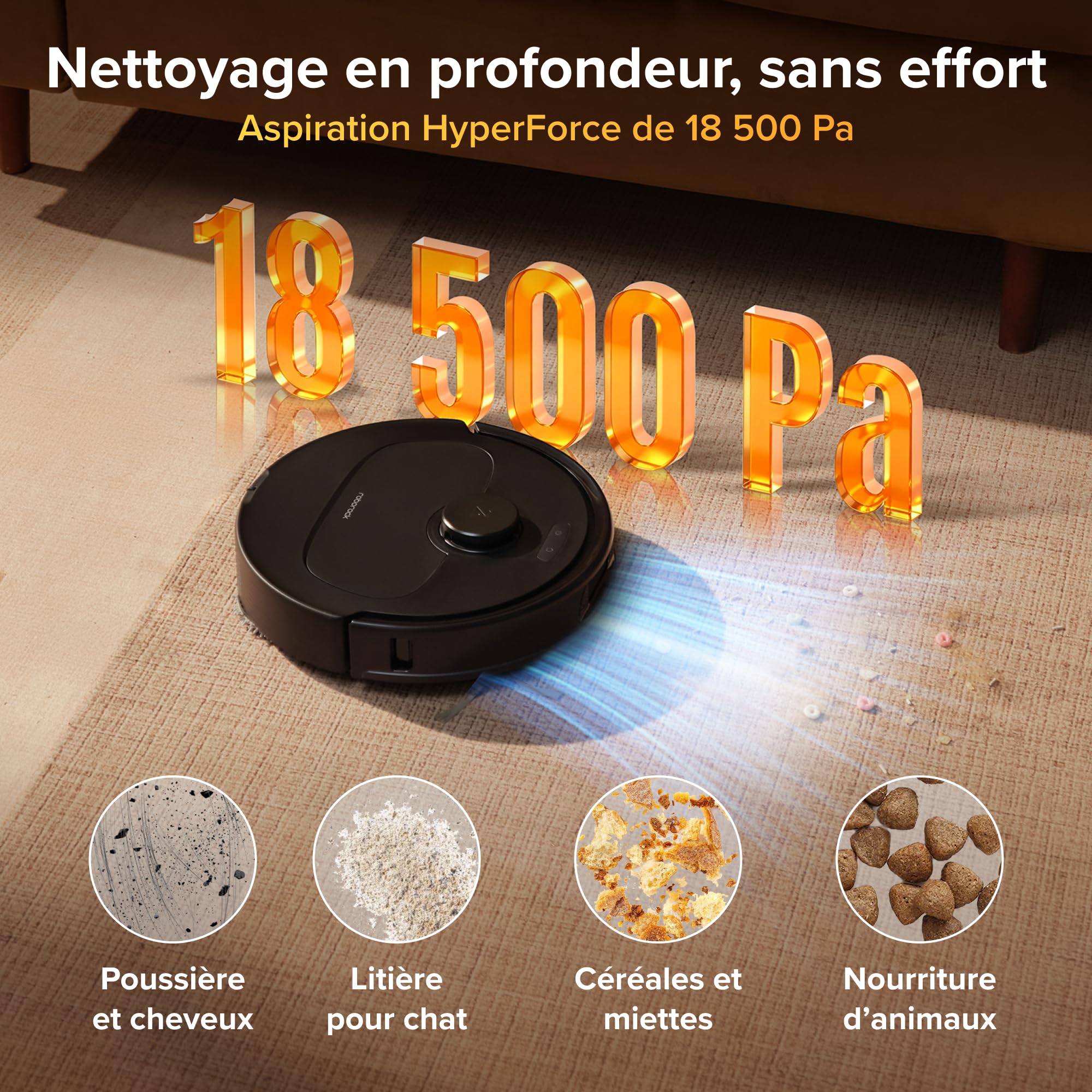 roborock Qrevo S Pro Robot Aspirateur Laveur, 18 500 Pa, 45 °C Séchage à l’air Chaud, 75 °C Autonettoyant à Haute Température, Évitement d'obstacles et Navigation Intelligente, Anti-enchevêtrements