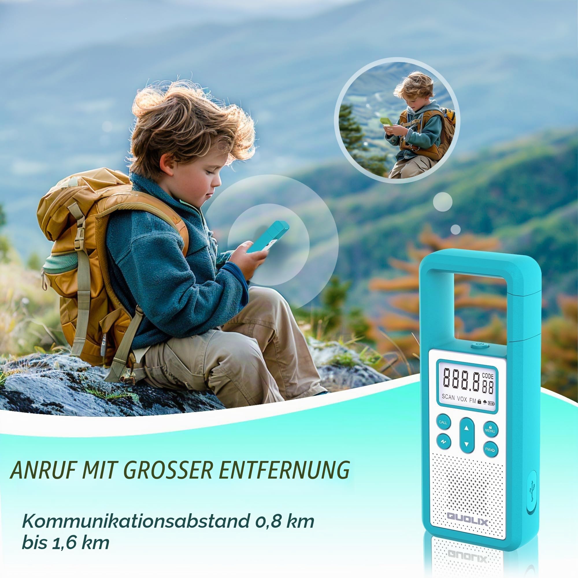 Walkie Talkie Aufladbar 4er Set, Großer Reichweite PMR Walky Talky, FM Funkgerät mit SOS Alarm & LED-Taschenlampe, Walkie Talkies für Erwachsene Mit VOX,Geeignet für Outdoor-Abenteuer,Radfahren,Reisen
