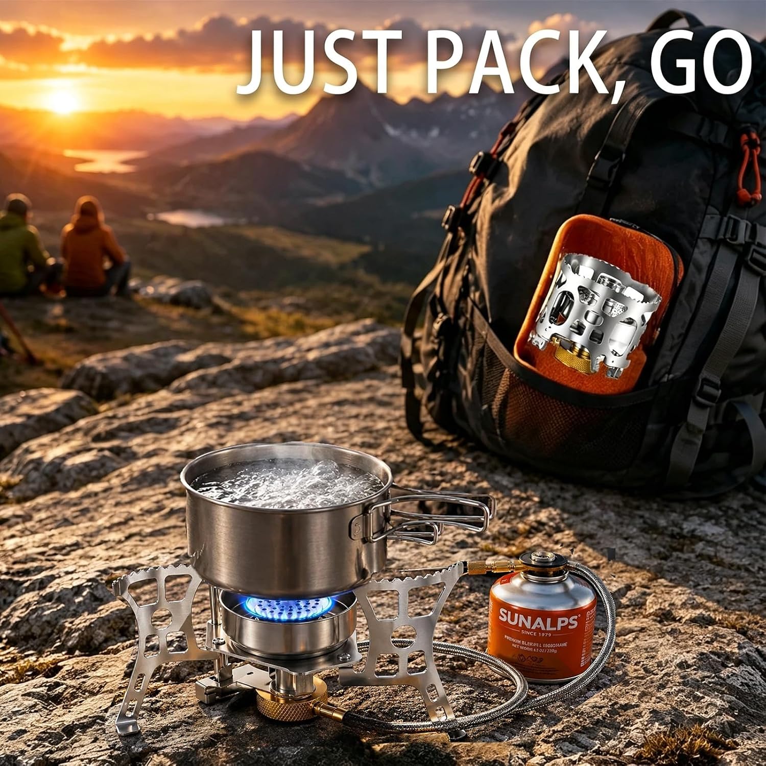 3900W Camping Backpacking Stove with Piezo Ignition, Fuel Canister Adapters