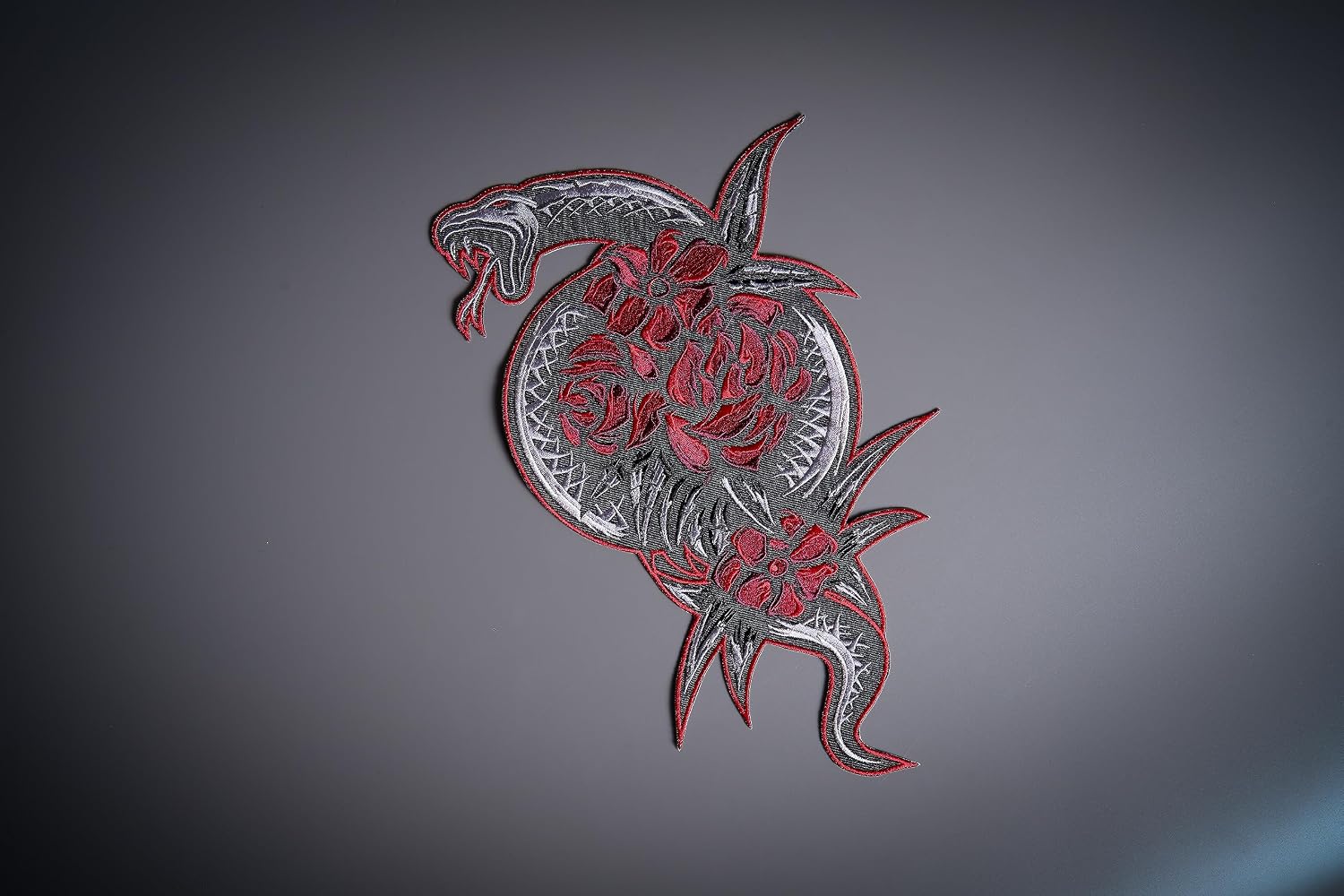 Red Flower Snake Large Back Patch for Custom Biker Vest/Iron-on/Sew on