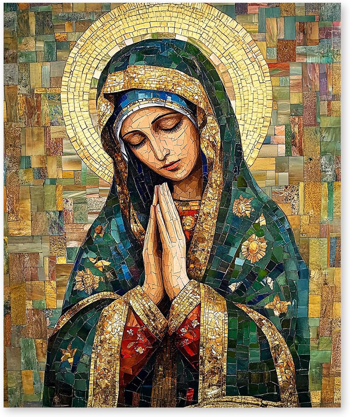 bitCNY 5D Diamond Painting Virgin Mary Mosaic Art, Full Drill DIY Diamond Art Kits for Adults, Religious Catholic Wall Decor Canvas 9.8x11.8 Inch