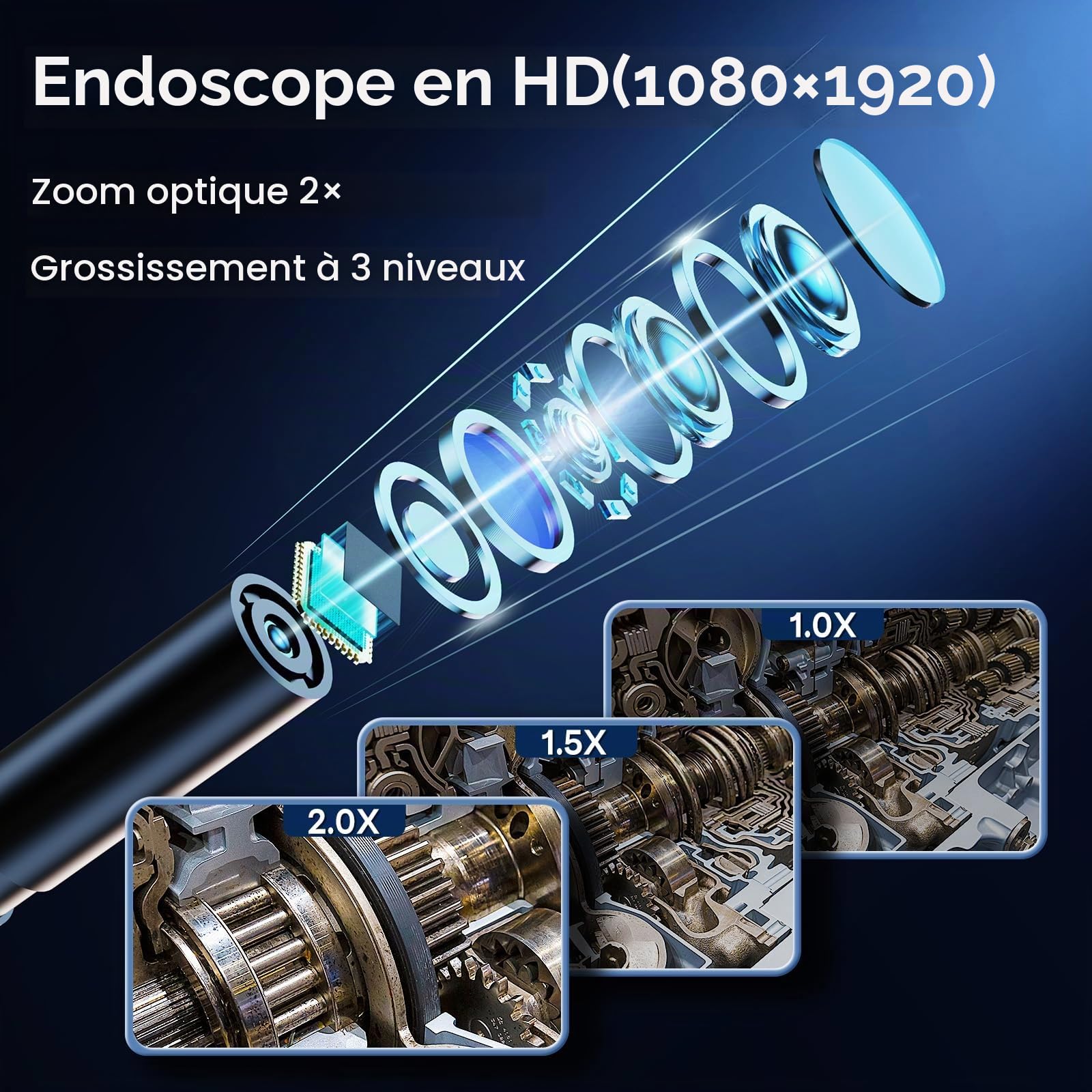 Camera Endoscopique avec 5M avec Écran et Lumière, 4,3" 1920P HD Caméra Endoscopique, Camera Inspection avec 8 Lumières LED Réglables, Camera D'inspection Canalisation