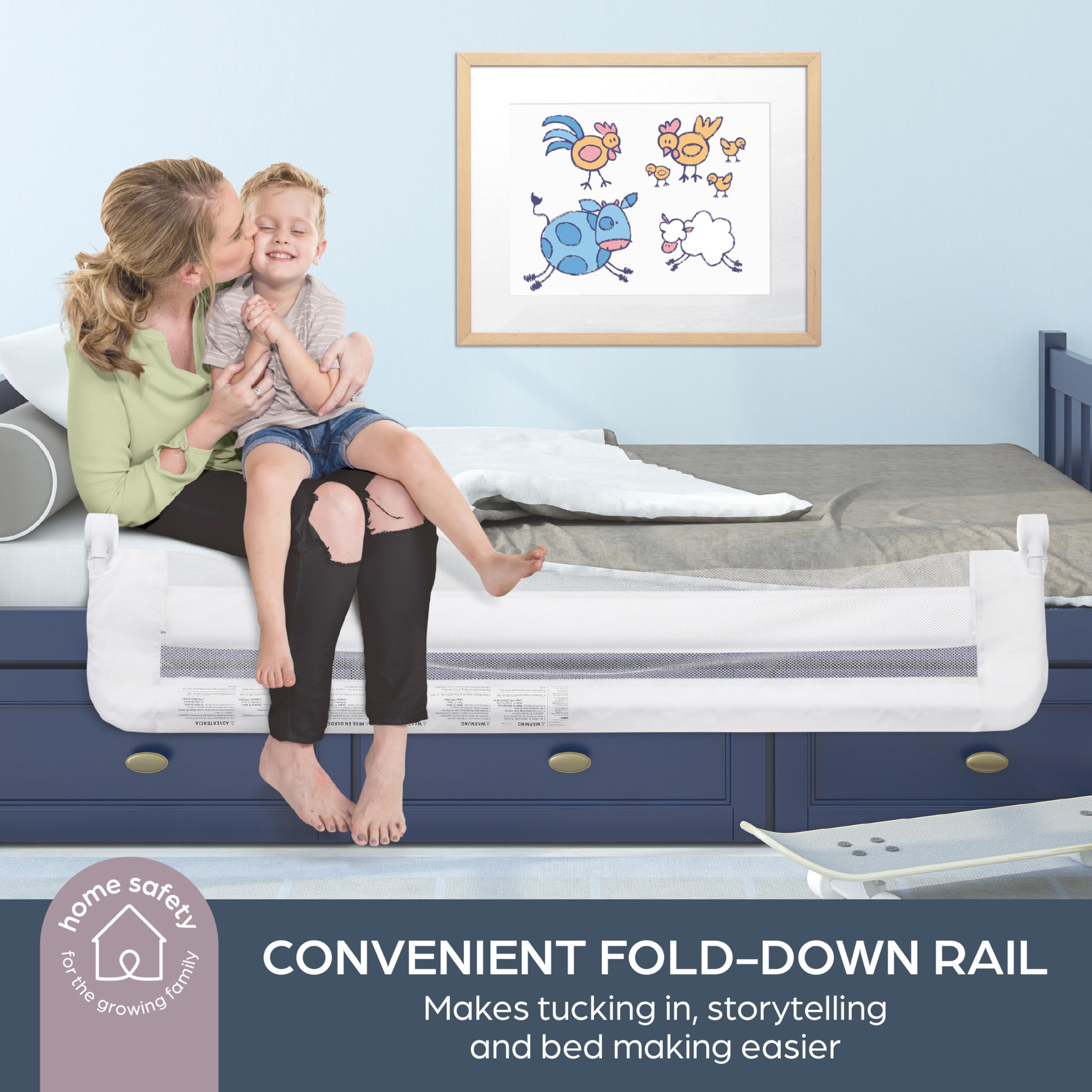 Dreambaby Nicole Barrière de lit pour Tout-Petits – Extra Large 150 cm et 50 cm de Haut – Assemblage Facile, Housse Lavable, Transition sûre du Berceau au lit – Convient aux Lits King Size – Blanc