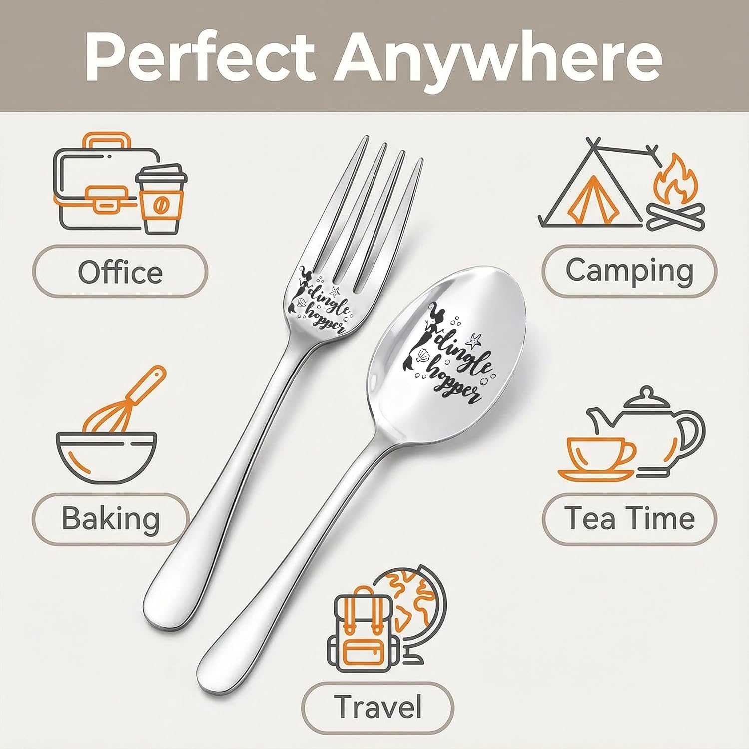 2pcs Dingle Hopper Engraved Stainless Steel Forks and spoon Funny Engraved Dessert Dinner Spoon and Forks Mermaid Lovers I Love You Gifts for Birthday Christmas Gifts