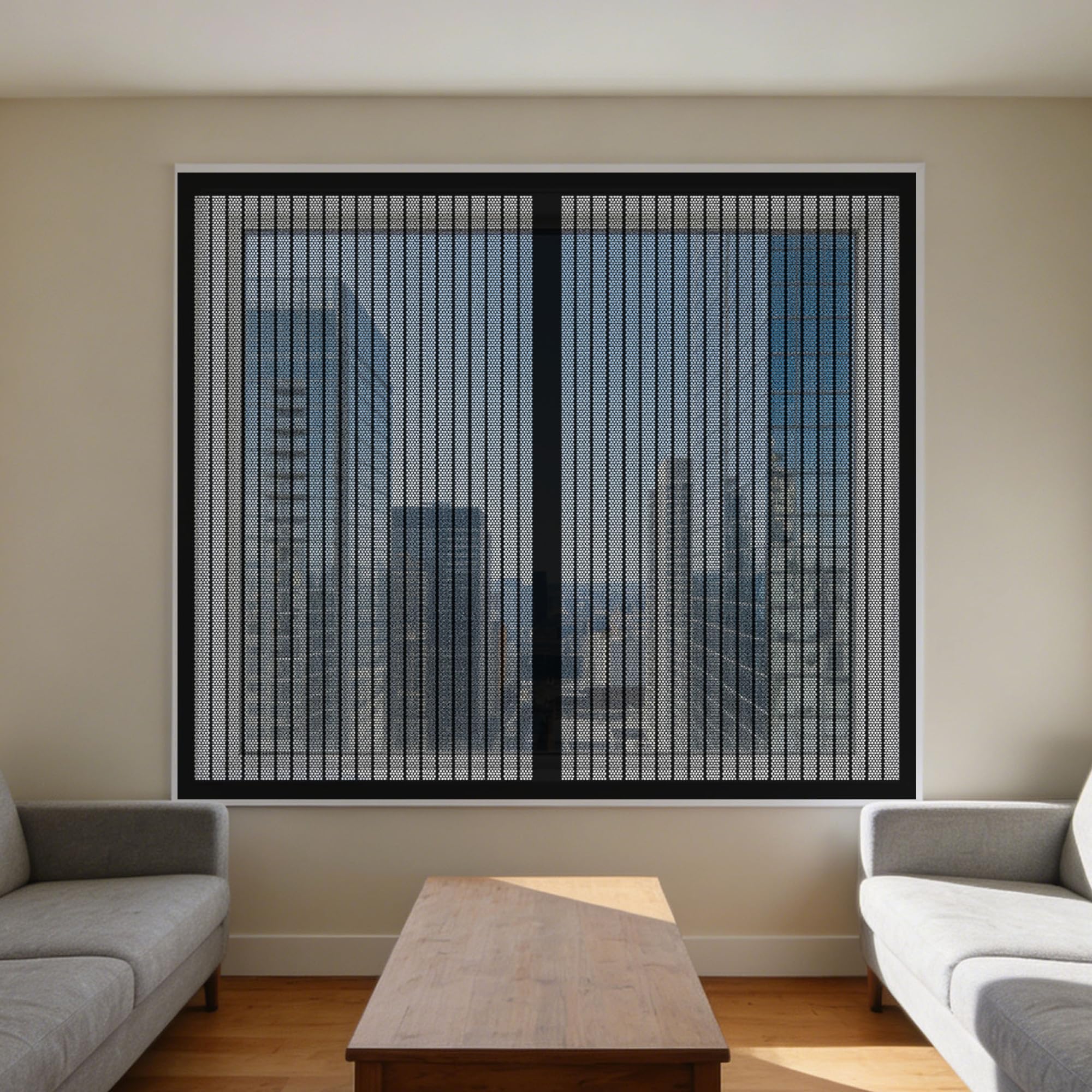 Magnetic Fly Screen Window 135 x 165 cm Selfadhesive Tape Fly Screens for Windows Magnetic Easy Install for Living Room Bedroom Offfice, Black