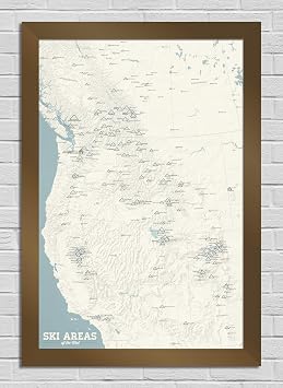 Western Ski Resorts 24x36 Poster Beige & Opal Blue | Bronze Frame