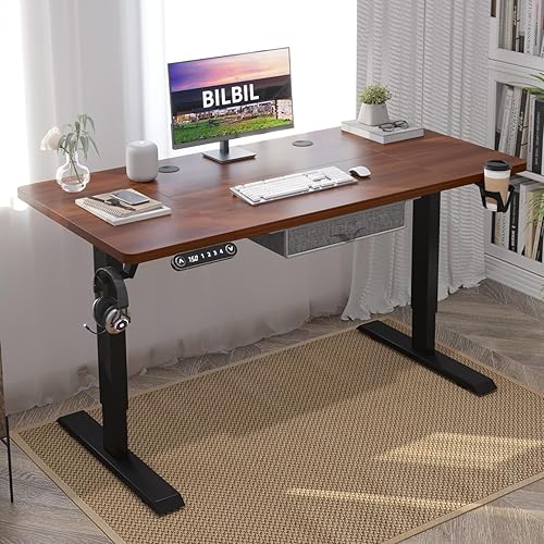 Miniatura 6 de bilbil Escritorio eléctrico de pie de 55 x 30 pulgadas con cajón, escritorio de altura ajustable con 4 tablas de empalme, escritorio de oficina en