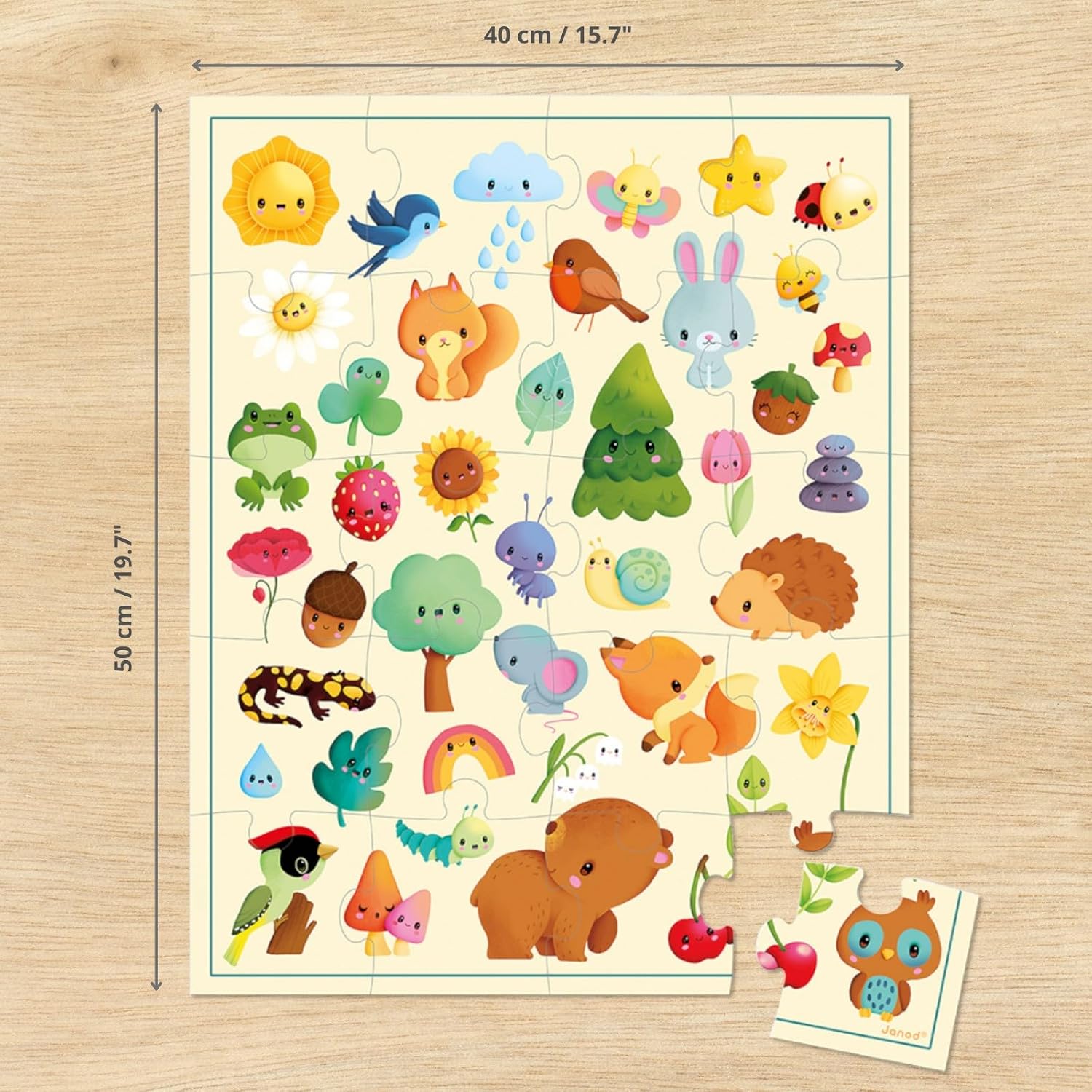 Janod 20 Piece Children’s Jigsaw Puzzle - Nature Picture Puzzle - Giftable Carrying Case with Fabric Handle - Eye Spy Games - Ages 2-5 Years - J02536