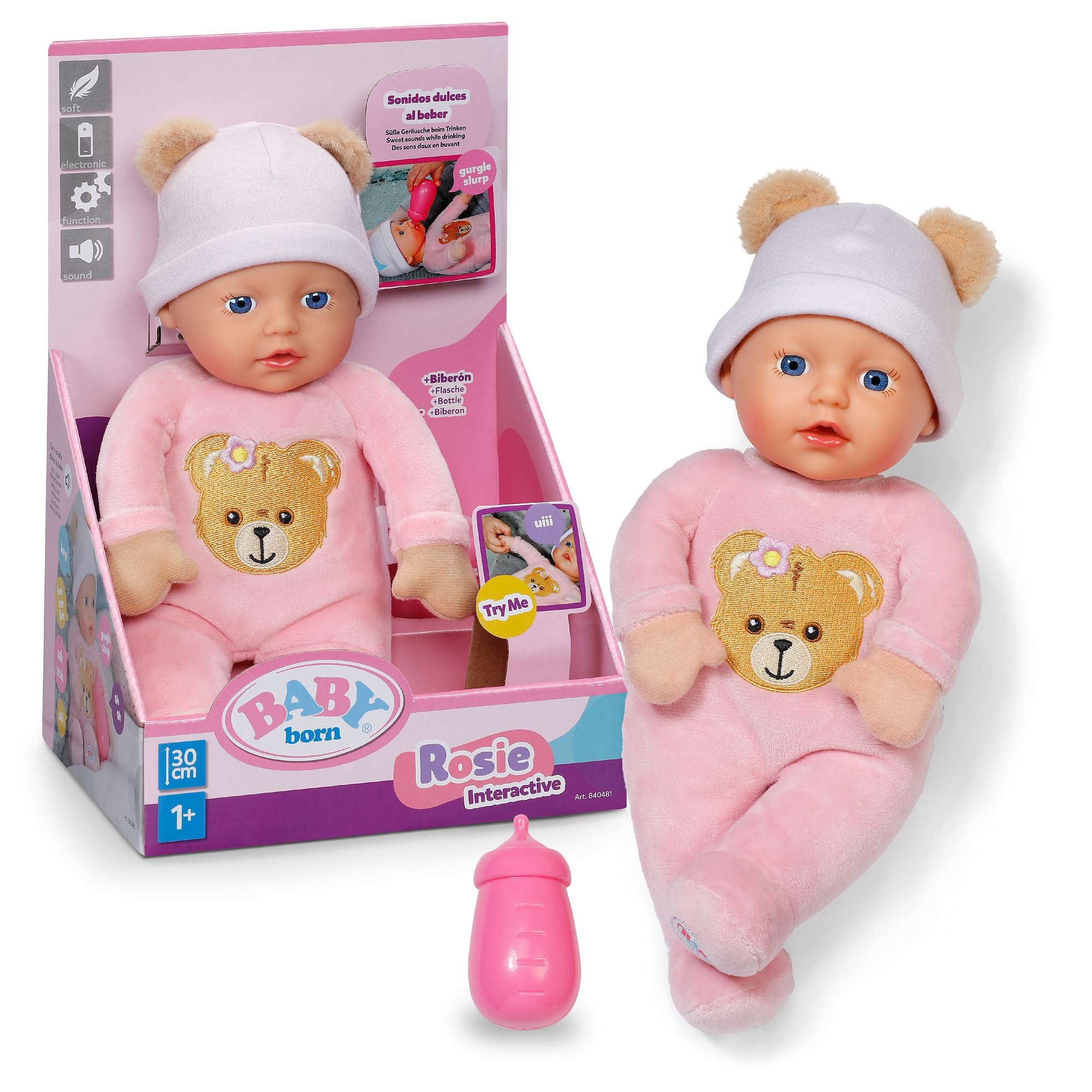 BABY born Interactive Rosie 30cm Baby Doll with 6 sounds & bottles