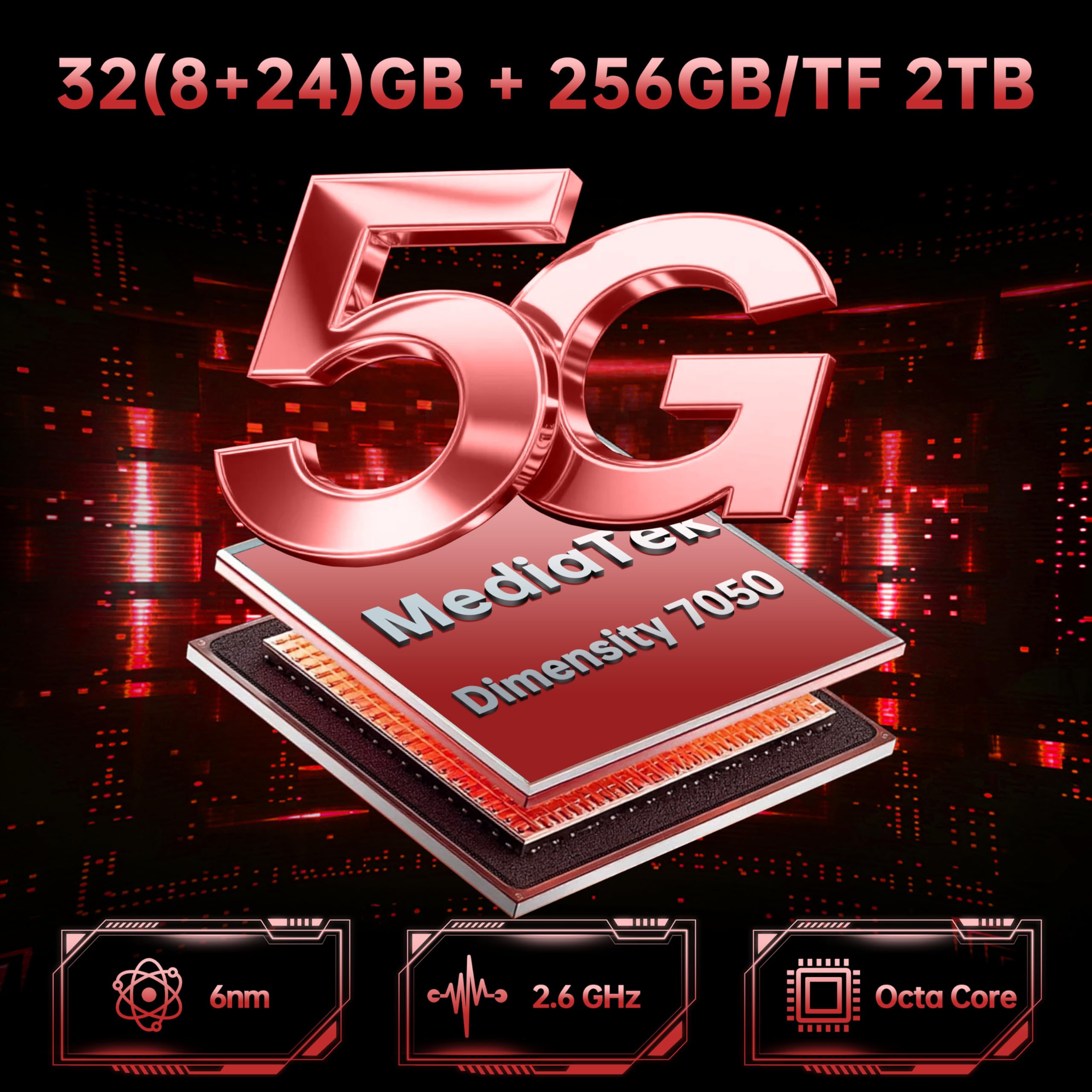 OUKITEL WP56 5G Rugged Smartphone - 32GBGB+256GB/2TF 6,78"FHD+ 120Hz- con 1000LM Luce Campeggio 128dB Altoparlante, Android 15 16000mAh 108MP+32MP Telefono Indistruttibile IP68/NFC/BT5.2/OTG/GPS Nero