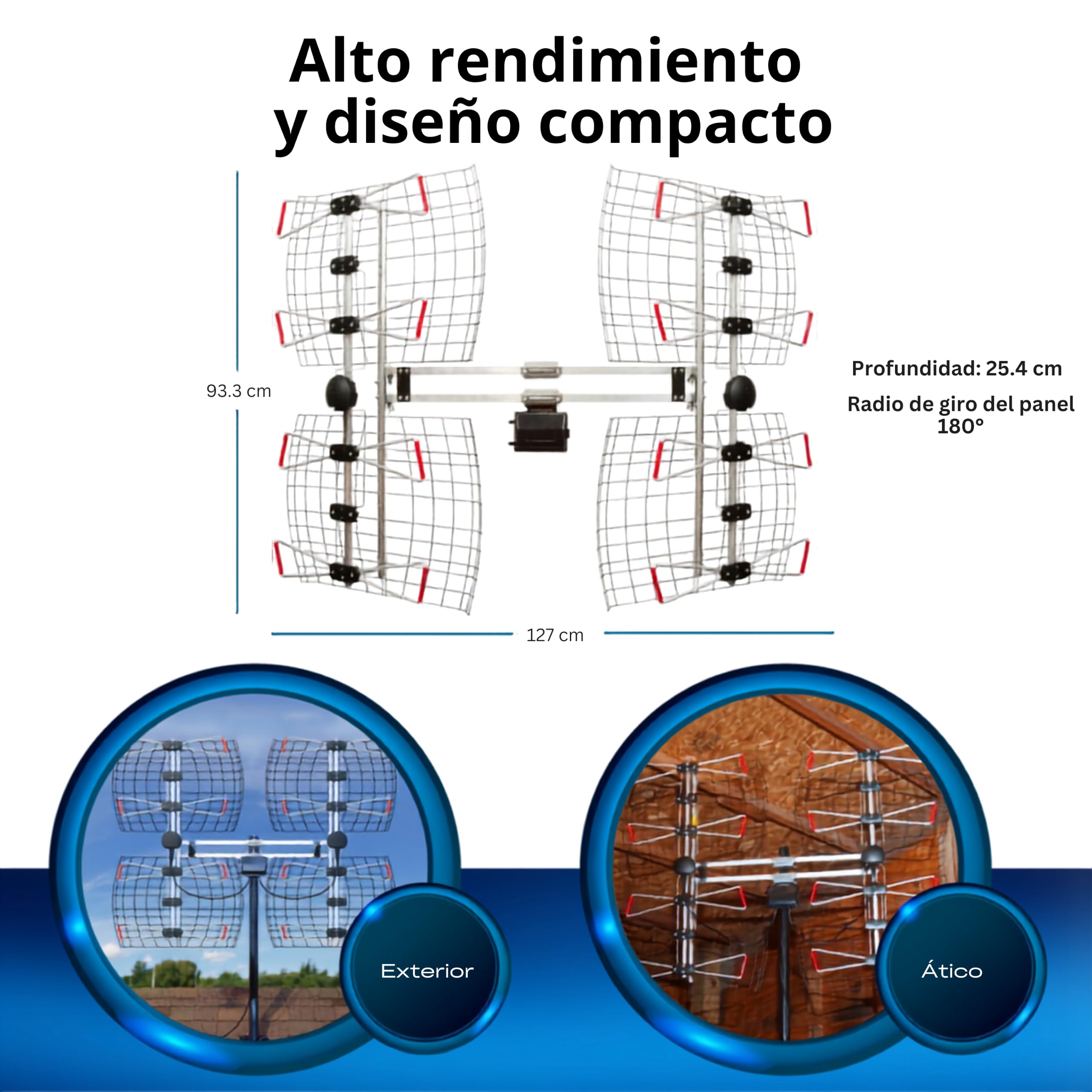 Antena HDTV de 8 elementos para interiores y exteriores, rango de 70 millas