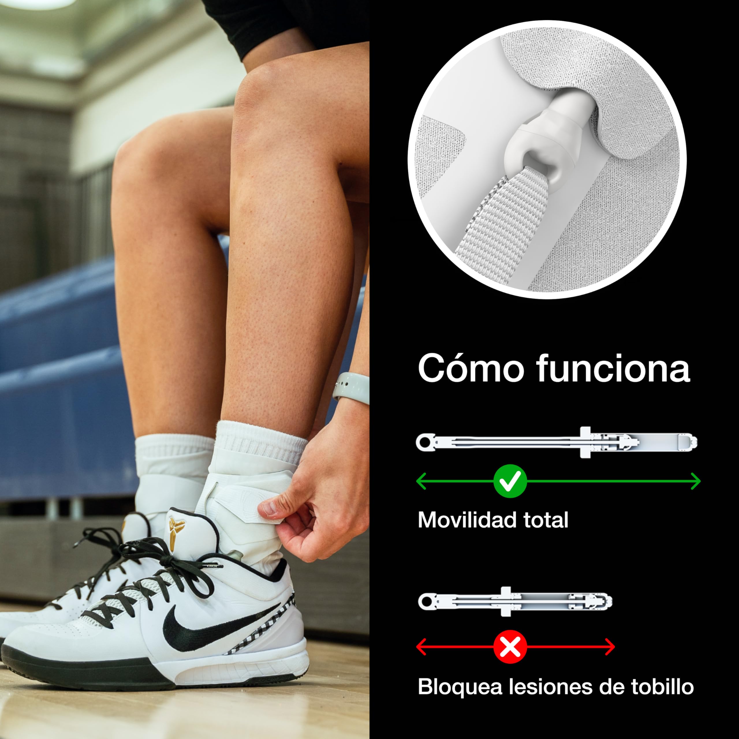 Tobillera de compresión doble para hombres y mujeres 2.0. Compresión de doble capa. Máxima protección para lesiones de tobillo en baloncesto, fútbol y otros deportes - Blanco (S, Izquierda)